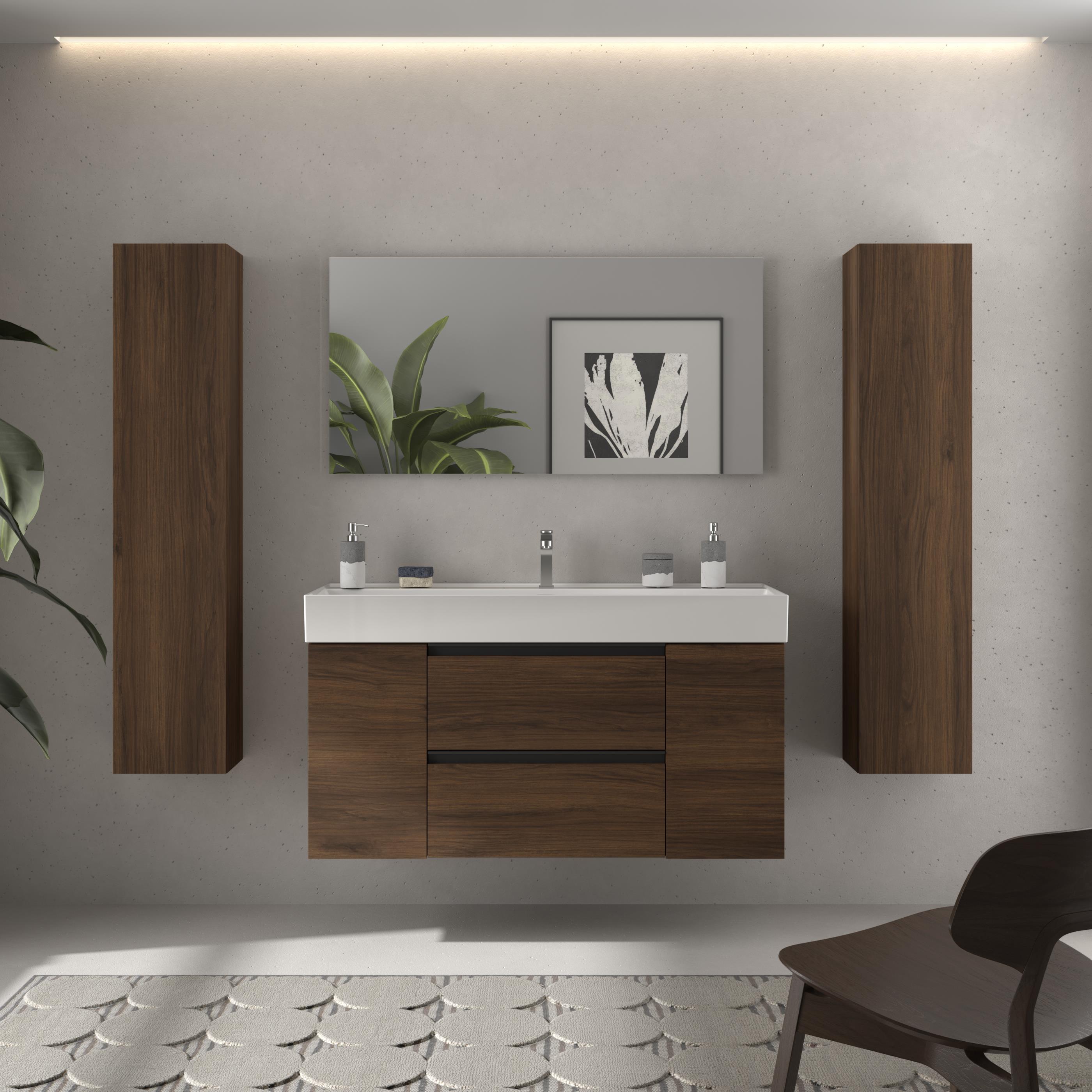 Imagen 2 de Mueble de baño con 2 cajones con 1 puerta y lavabo Veneto de 1 poza Bequia Plus Metal Salgar - Nogal 120 cm Nogal