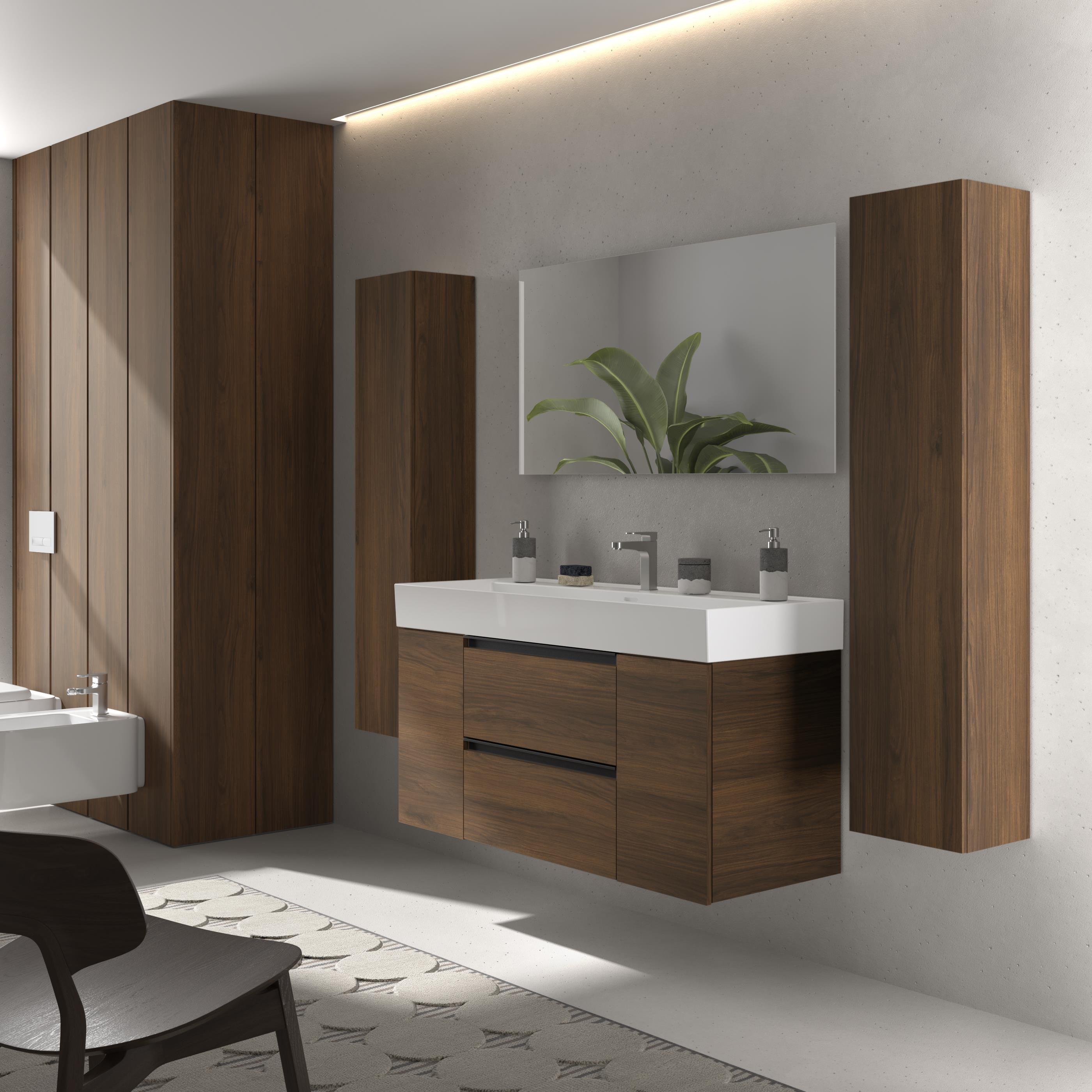 Imagen 3 de Mueble de baño con 2 cajones con 1 puerta y lavabo Veneto de 1 poza Bequia Plus Metal Salgar - Nogal 120 cm Nogal