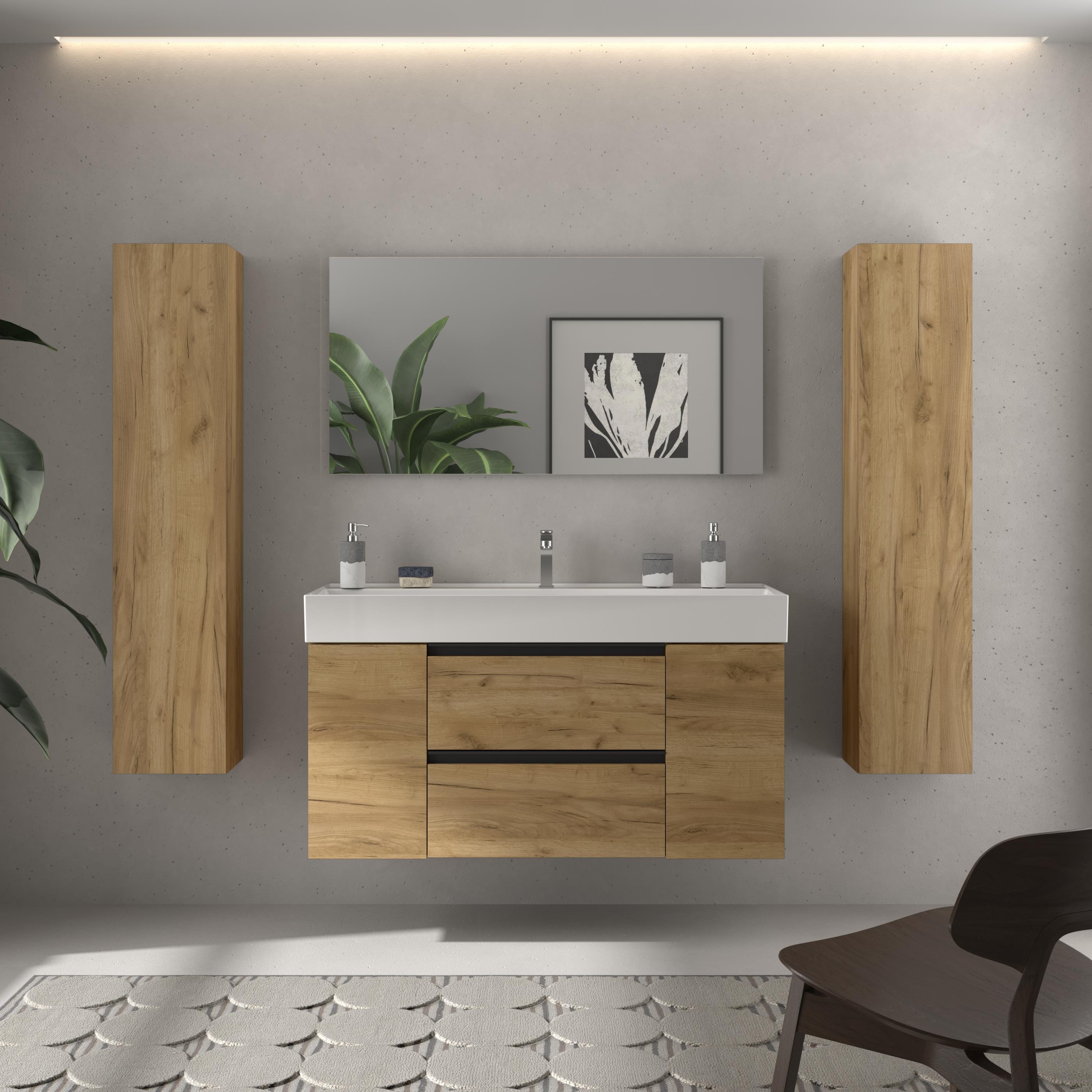 Imagen 2 de Mueble de baño con 2 cajones con 1 puerta y lavabo Veneto de 1 poza Bequia Plus Metal Salgar - Roble 120 cm Roble