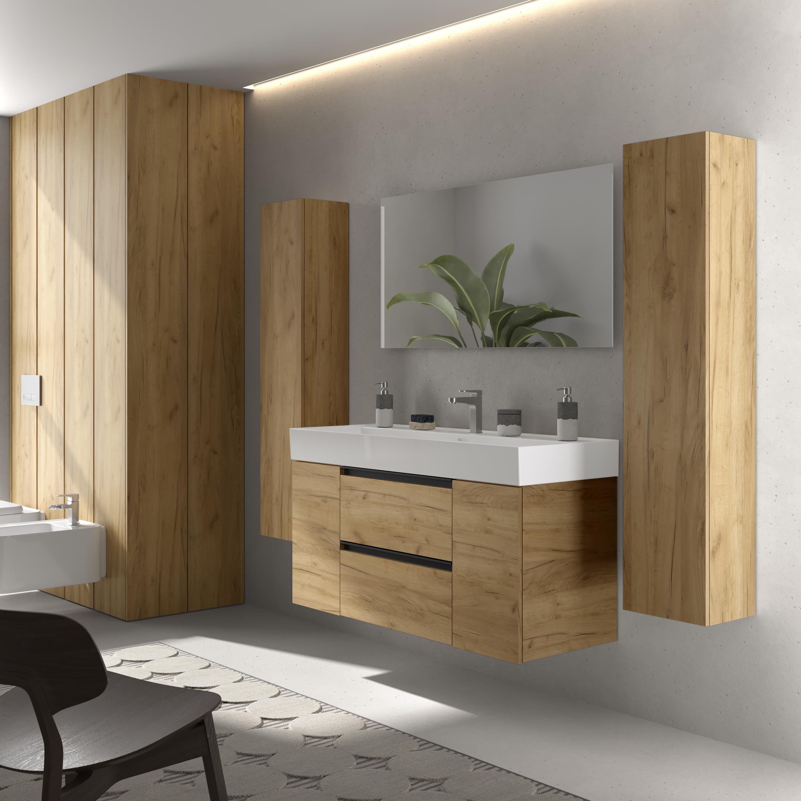 Imagen 3 de Mueble de baño con 2 cajones con 1 puerta y lavabo Veneto de 1 poza Bequia Plus Metal Salgar - Roble 120 cm Roble