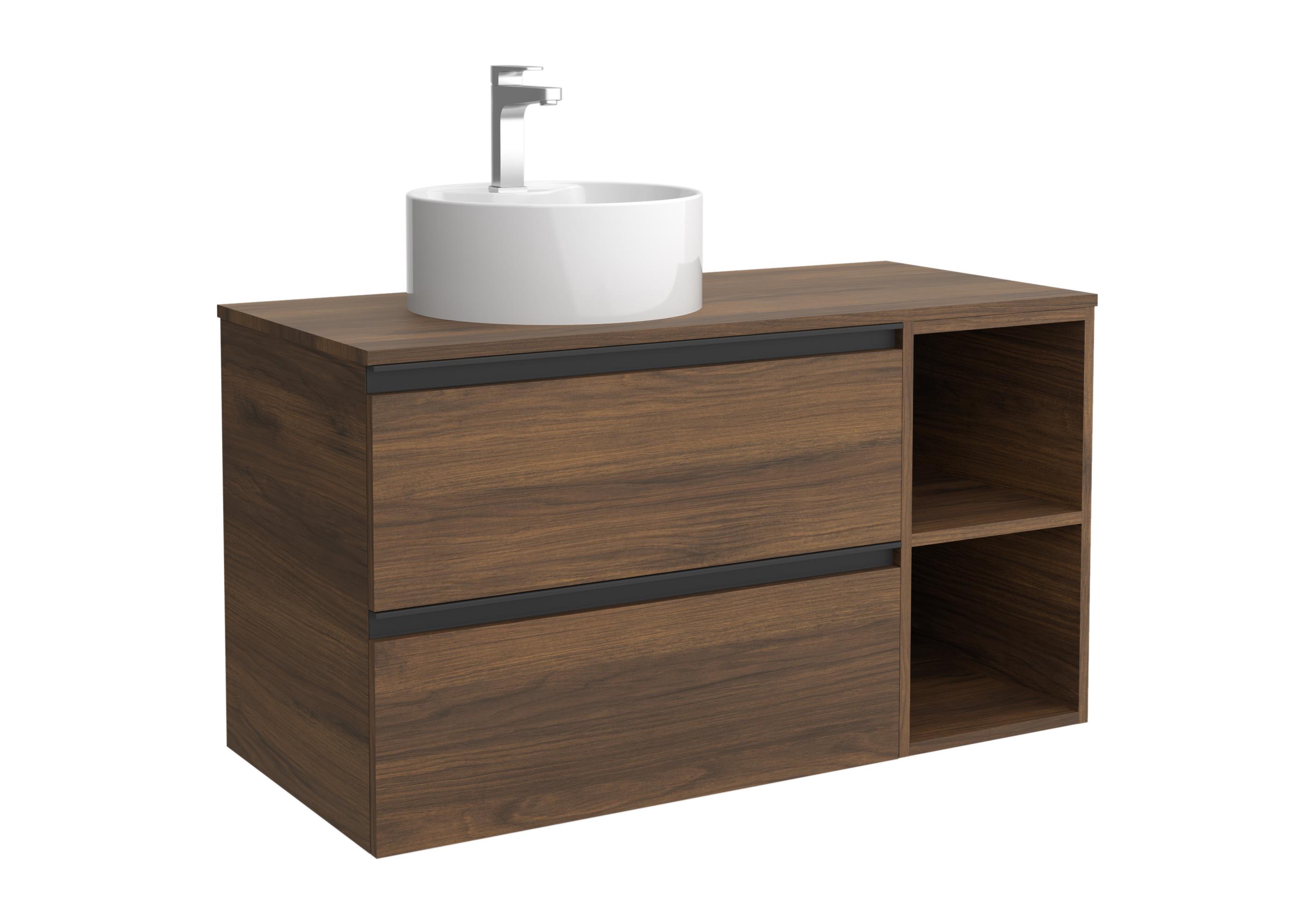 Imagen 1 de Mueble de baño con 2 cajones con 2 huecos y lavabo sobre encimera de 1 poza lado reversible Bequia Plus Metal Salgar - Nogal 100 cm Nogal