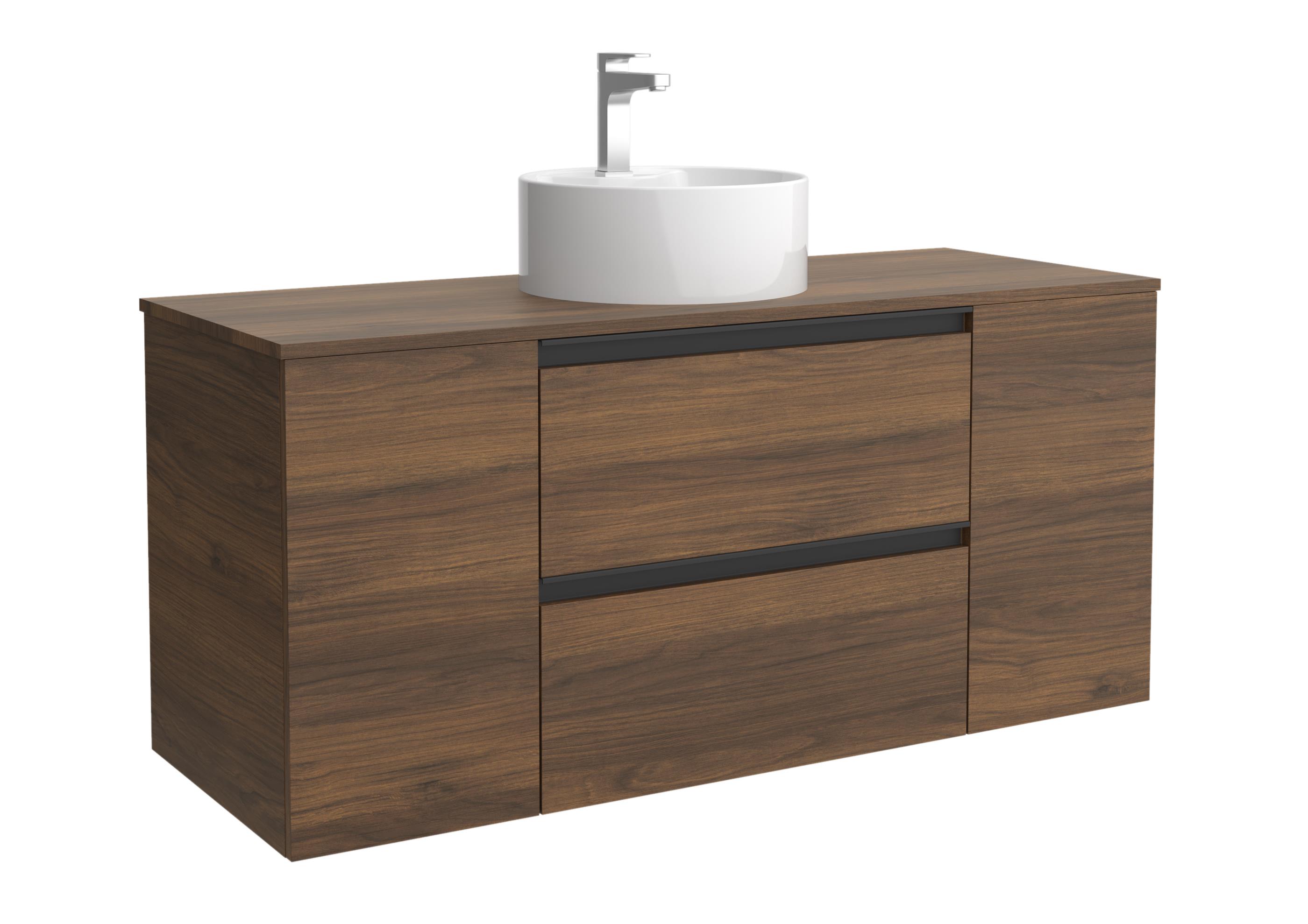 Imagen 1 de Mueble de baño con 2 cajones con 1 puerta y lavabo sobre encimera de 1 poza Bequia Plus Metal Salgar - Nogal 120 cm Nogal