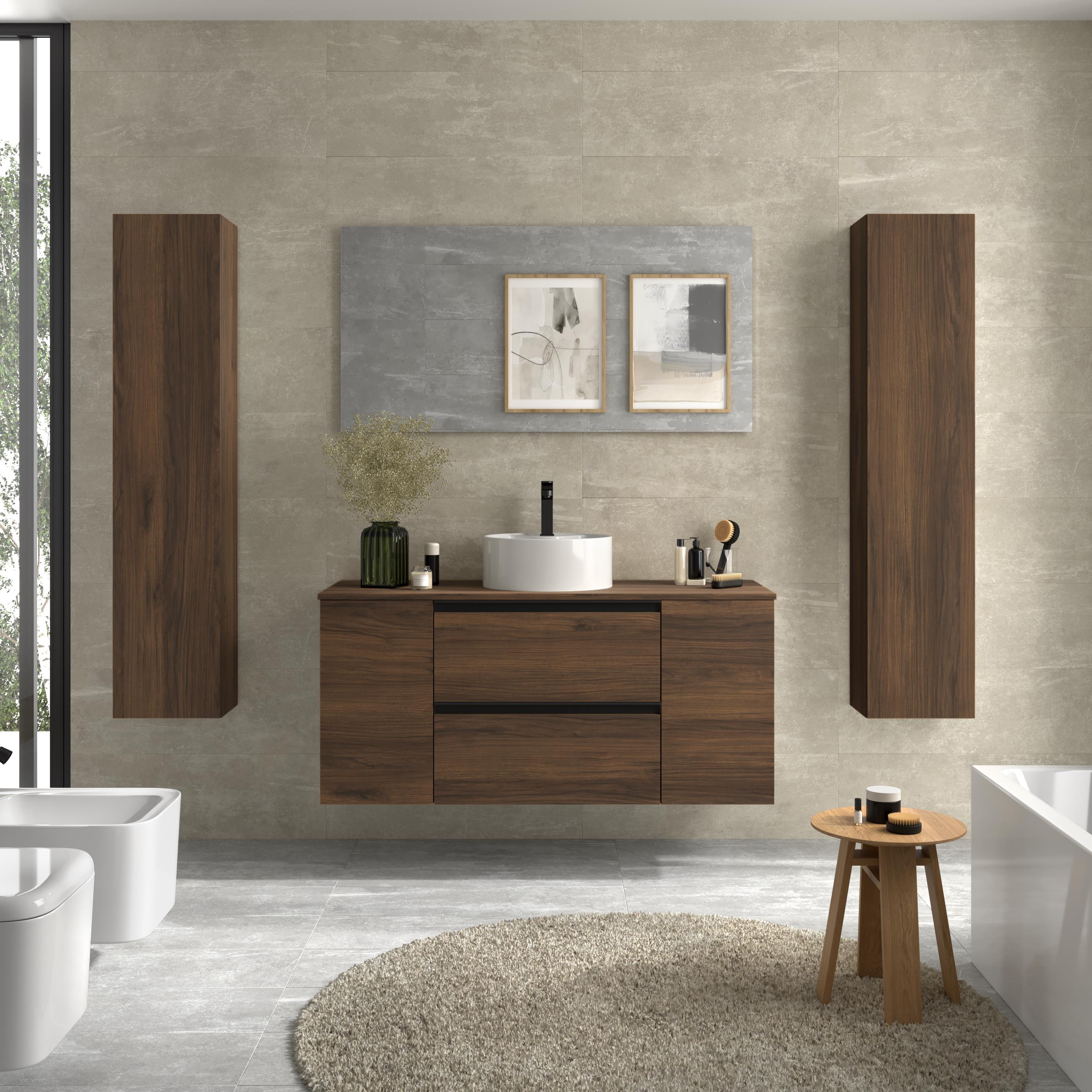 Imagen 2 de Mueble de baño con 2 cajones con 1 puerta y lavabo sobre encimera de 1 poza Bequia Plus Metal Salgar - Nogal 120 cm Nogal