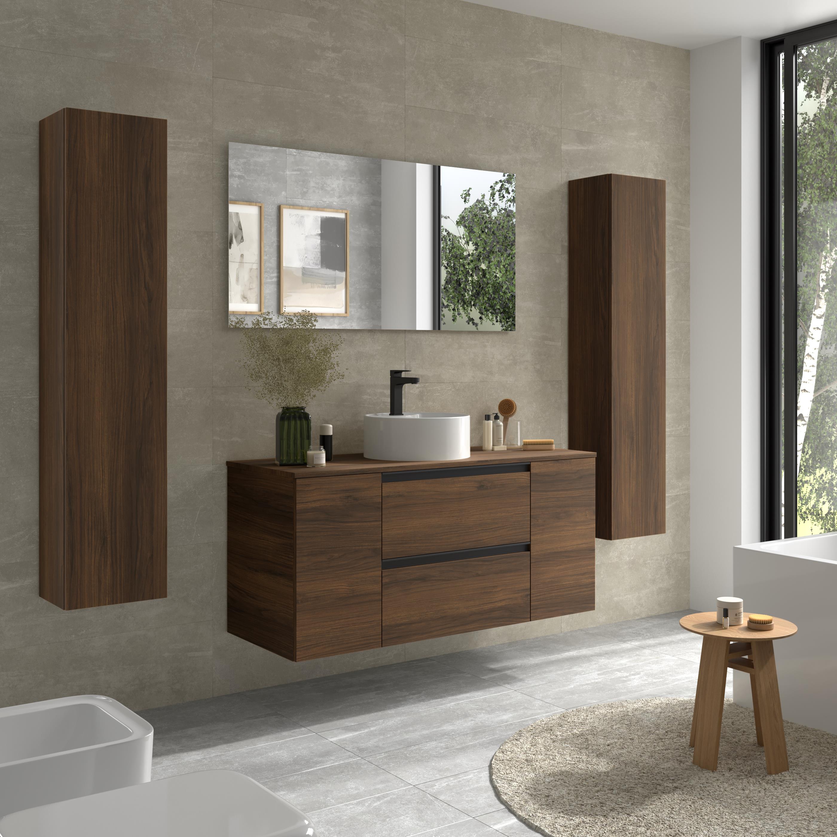 Imagen 3 de Mueble de baño con 2 cajones con 1 puerta y lavabo sobre encimera de 1 poza Bequia Plus Metal Salgar - Nogal 120 cm Nogal