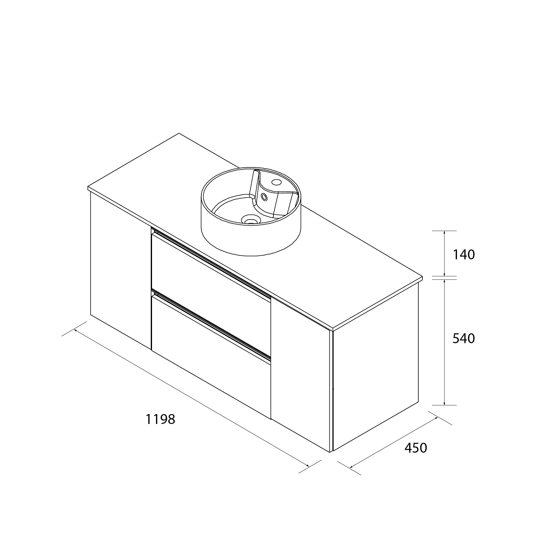 Imagen 6 de Mueble de baño con 2 cajones con 1 puerta y lavabo sobre encimera de 1 poza Bequia Plus Metal Salgar - Nogal 120 cm Nogal