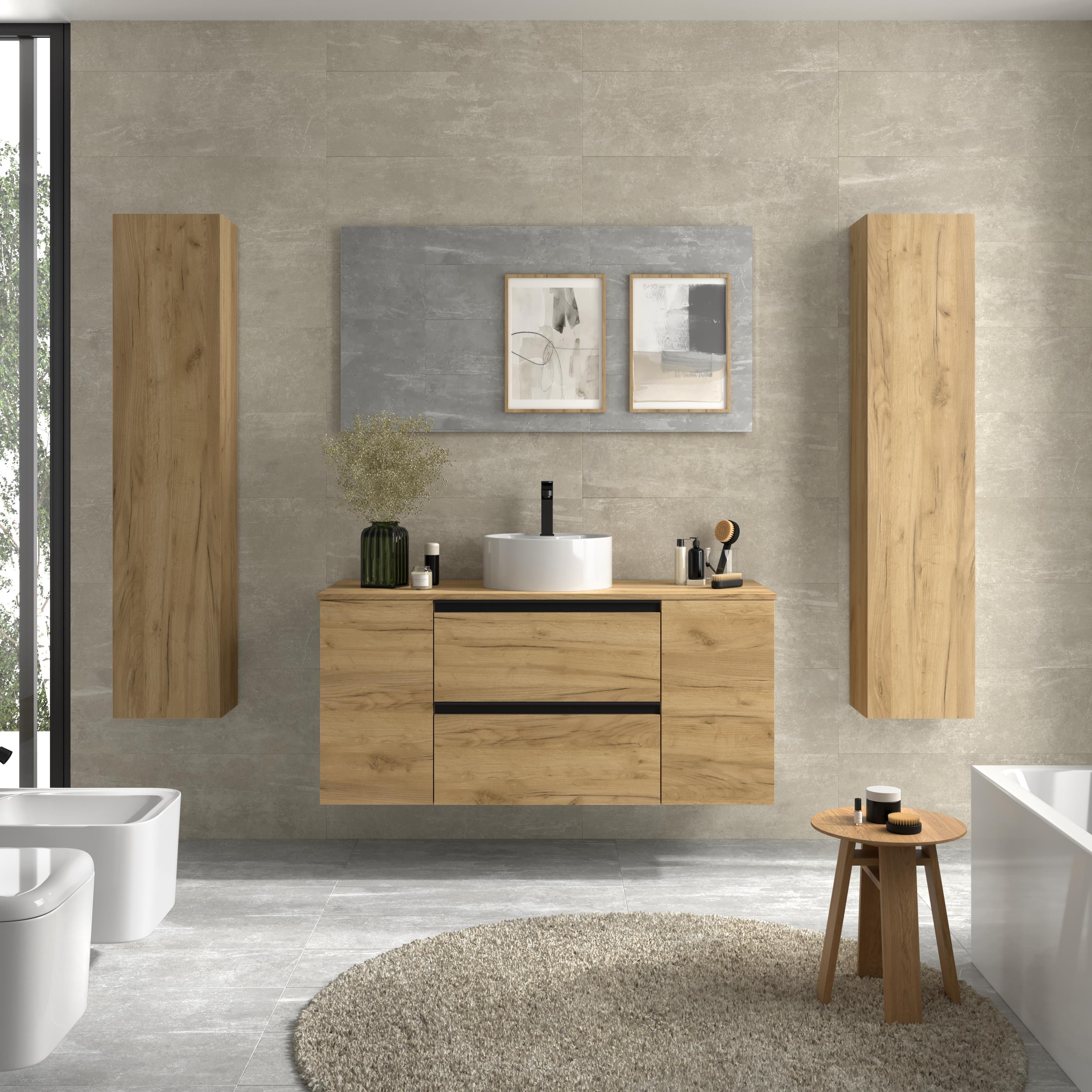Imagen 2 de Mueble de baño con 2 cajones con 1 puerta y lavabo sobre encimera de 1 poza Bequia Plus Metal Salgar - Roble 120 cm Roble