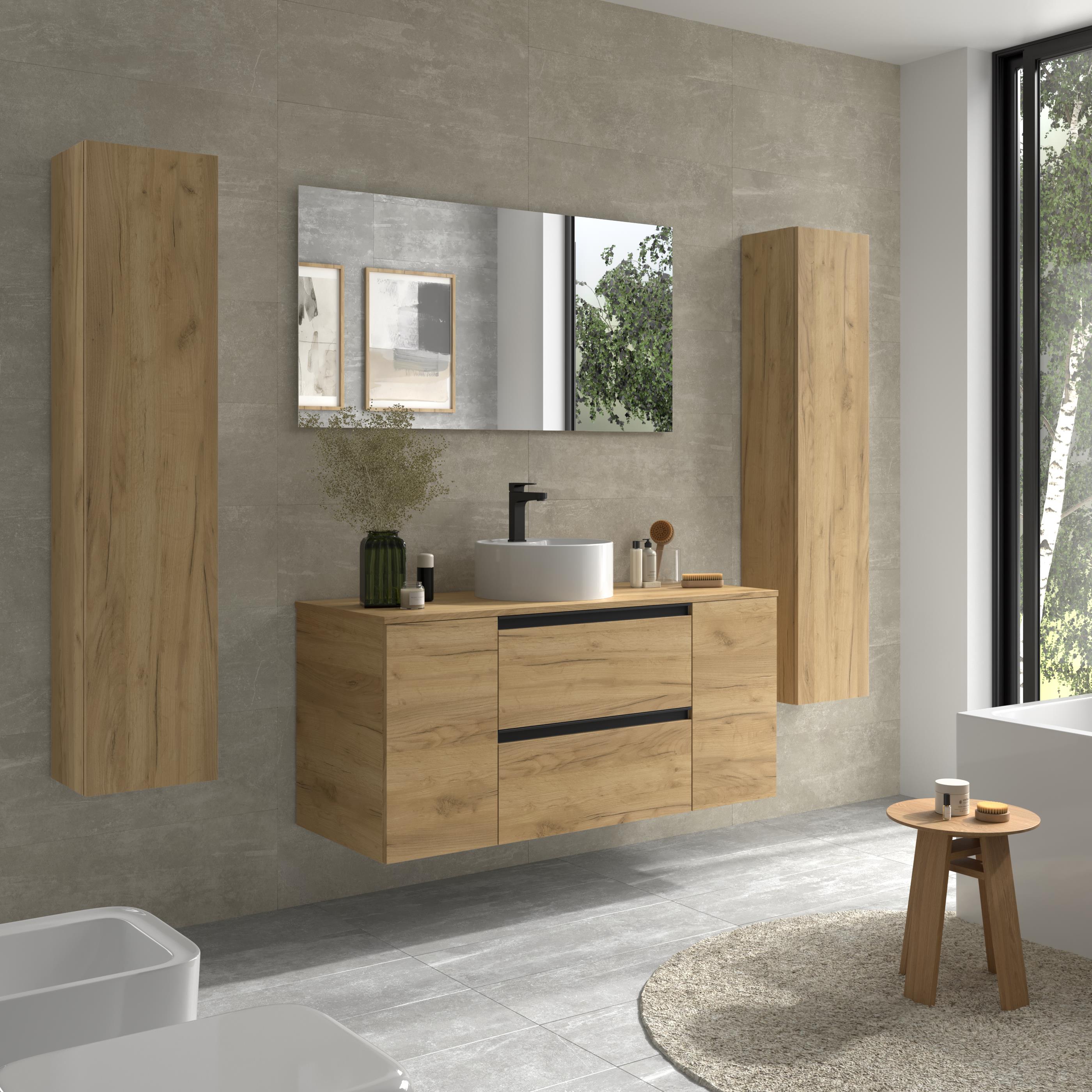 Imagen 3 de Mueble de baño con 2 cajones con 1 puerta y lavabo sobre encimera de 1 poza Bequia Plus Metal Salgar - Roble 120 cm Roble