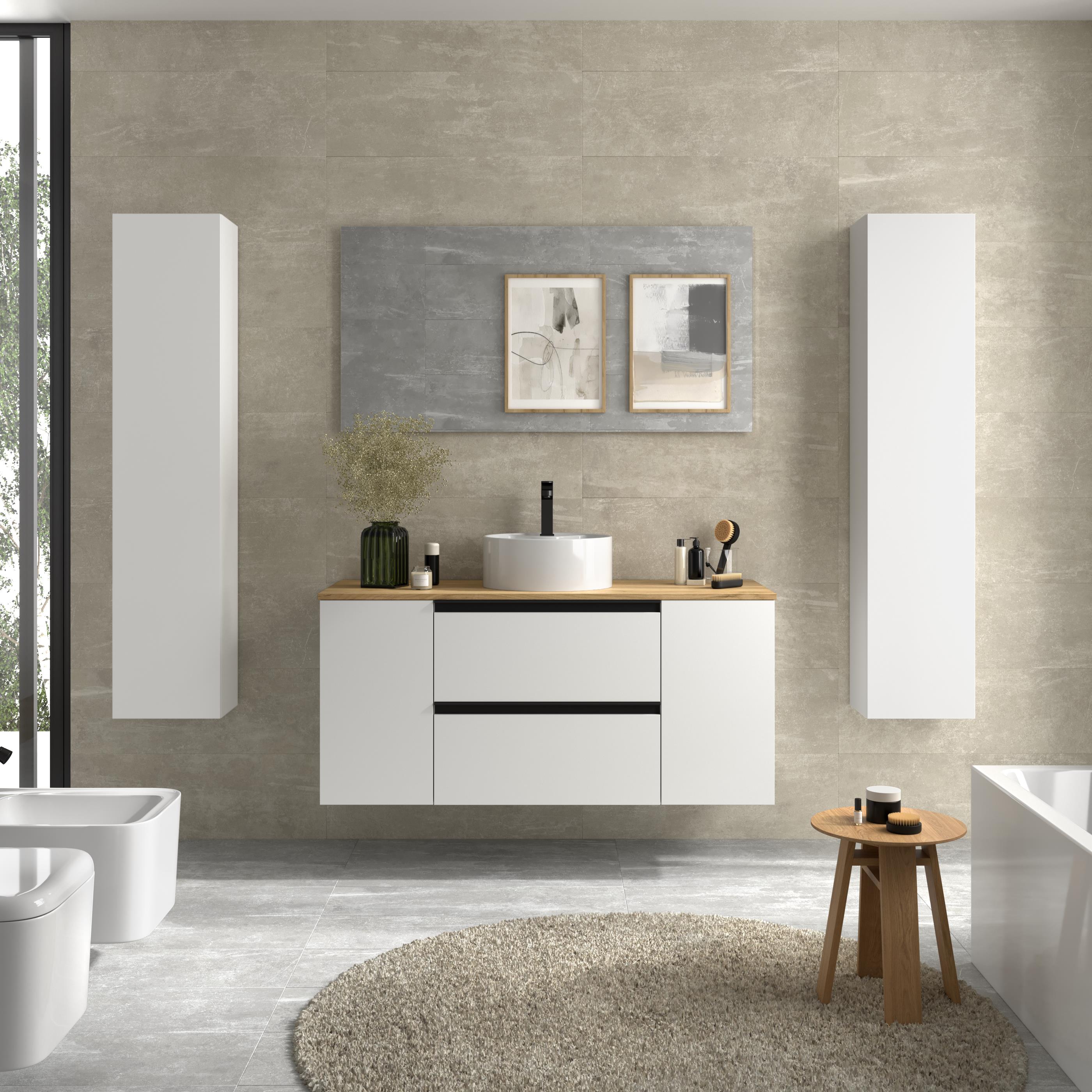 Imagen 2 de Mueble de baño con 2 cajones con 1 puerta y lavabo sobre encimera de 1 poza Bequia Plus Metal Salgar - Blanco mate 120 cm Blanco mate