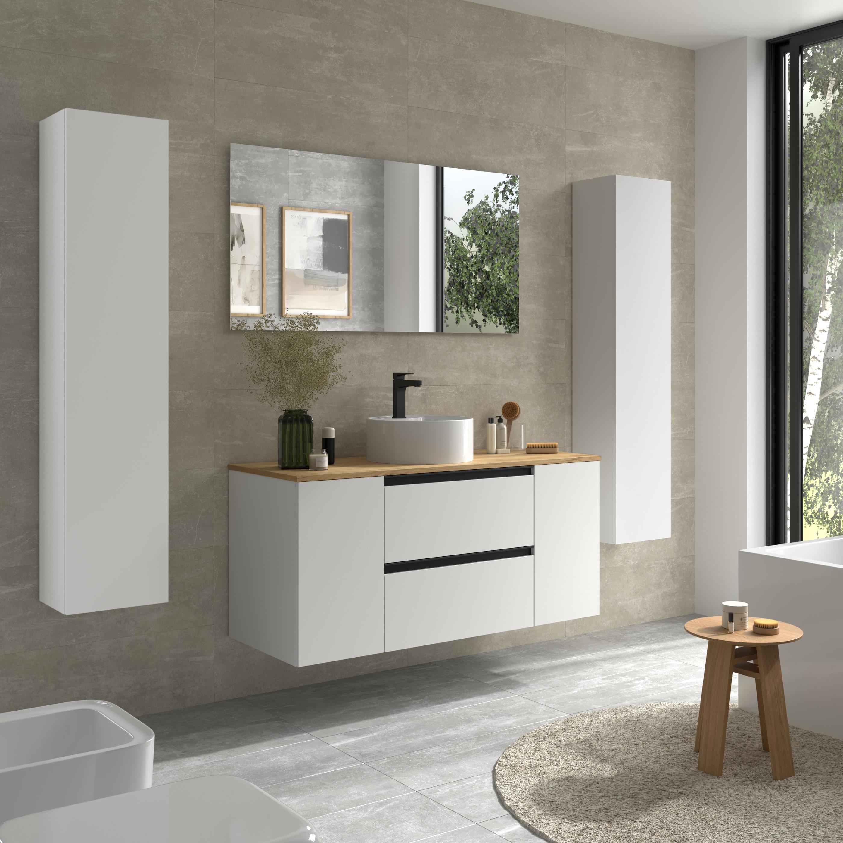 Imagen 3 de Mueble de baño con 2 cajones con 1 puerta y lavabo sobre encimera de 1 poza Bequia Plus Metal Salgar - Blanco mate 120 cm Blanco mate