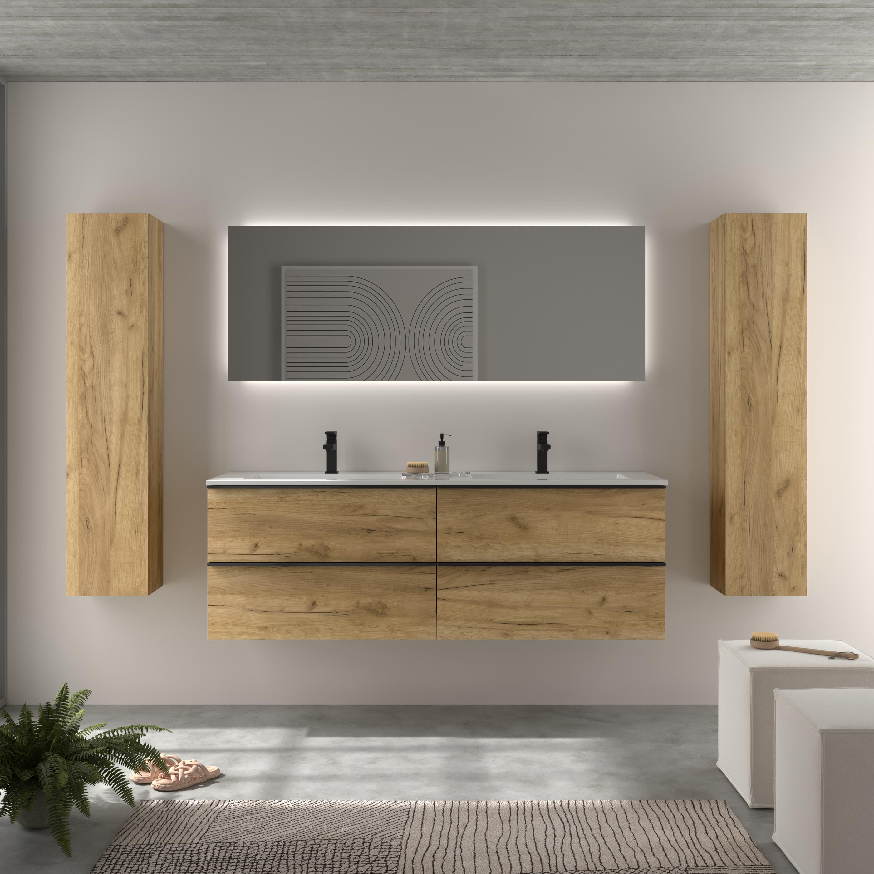 Imagen 2 de Mueble de baño con 4 cajones y lavabo Vilna de 2 pozas Nabua Salgar - Roble 160 cm Roble