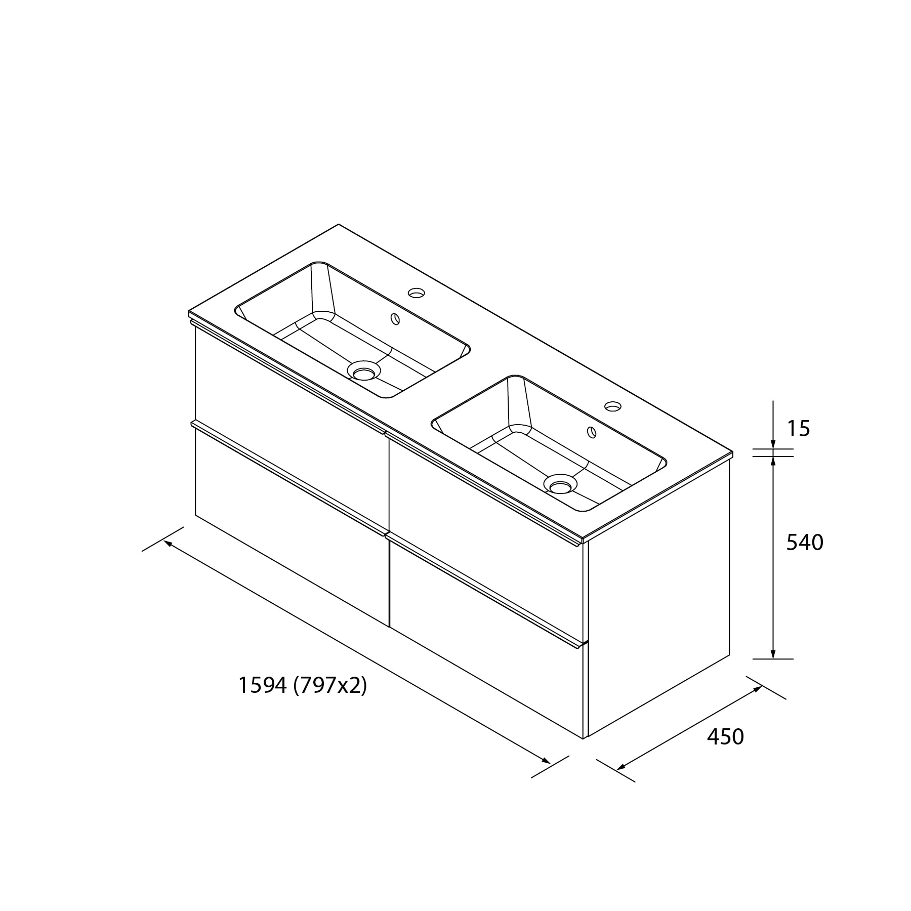 Imagen 5 de Mueble de baño con 4 cajones y lavabo Vilna de 2 pozas Nabua Salgar - Roble 160 cm Roble
