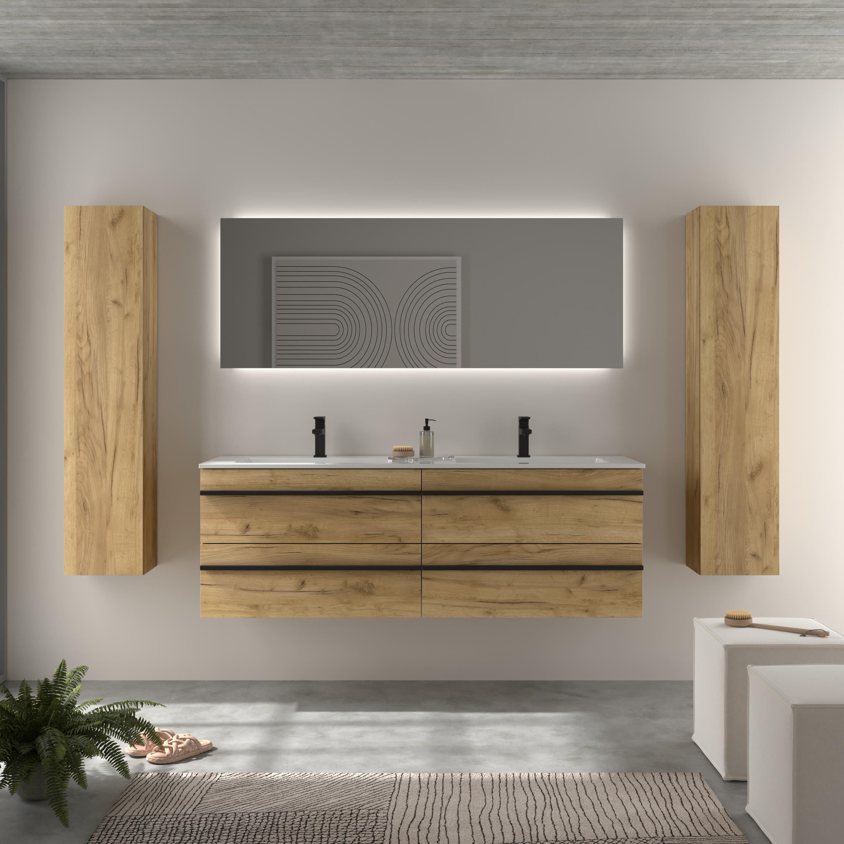 Mueble de baño con 4 cajones y lavabo Vilna de 2 pozas Born Salgar - Roble 160 cm Roble-2