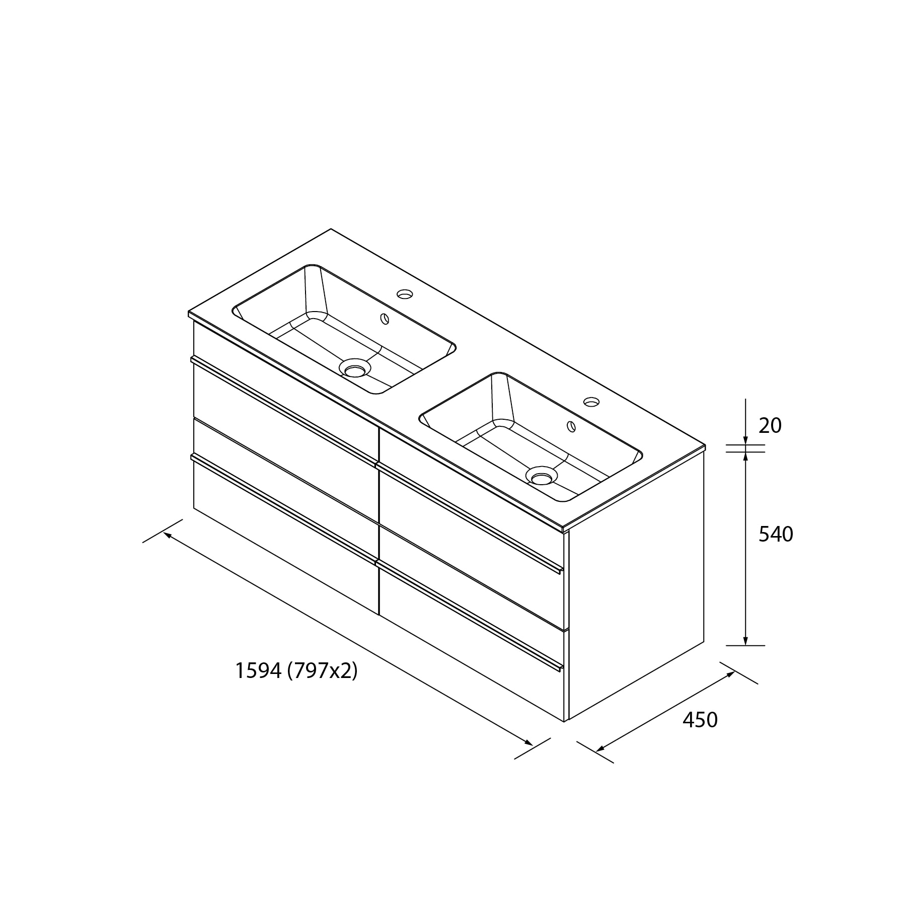 Mueble de baño con 4 cajones y lavabo Vilna de 2 pozas Born Salgar - Roble 160 cm Roble-5