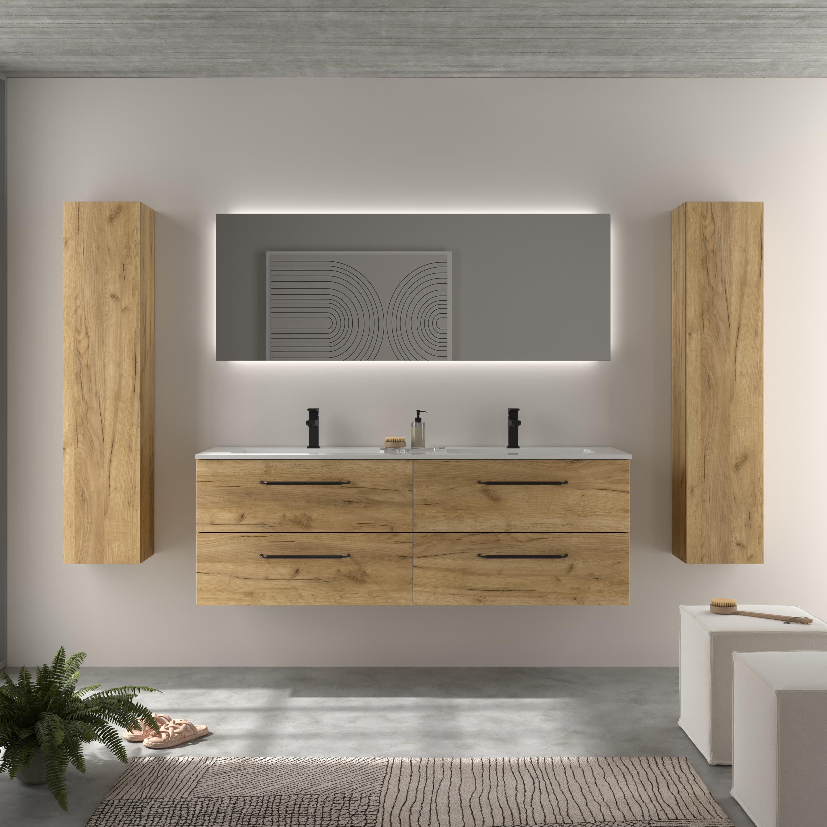 Imagen 2 de Mueble de baño con 4 cajones y lavabo Vilna de 2 pozas Morai Salgar - Roble 160 cm Roble