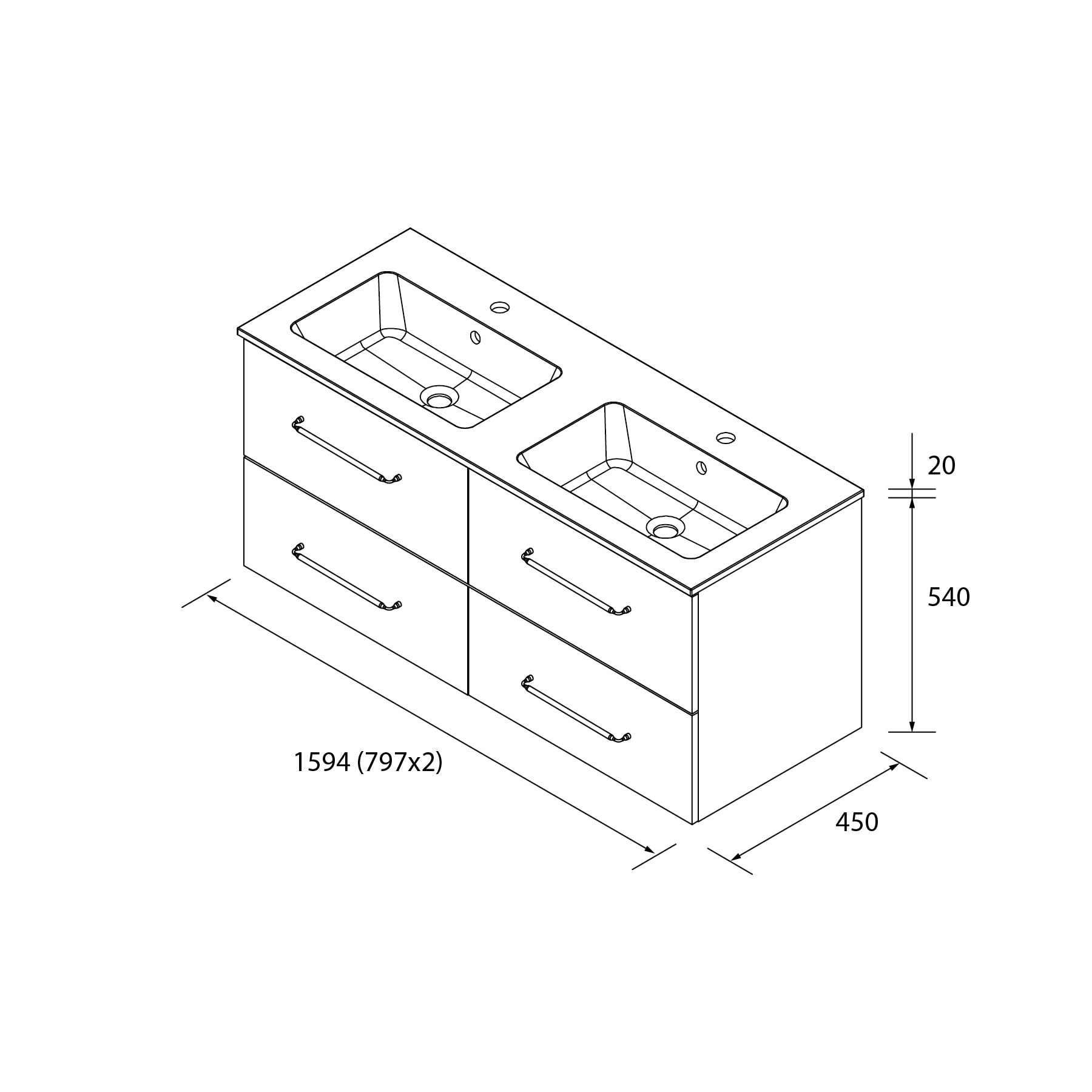 Imagen 5 de Mueble de baño con 4 cajones y lavabo Vilna de 2 pozas Morai Salgar - Roble 160 cm Roble