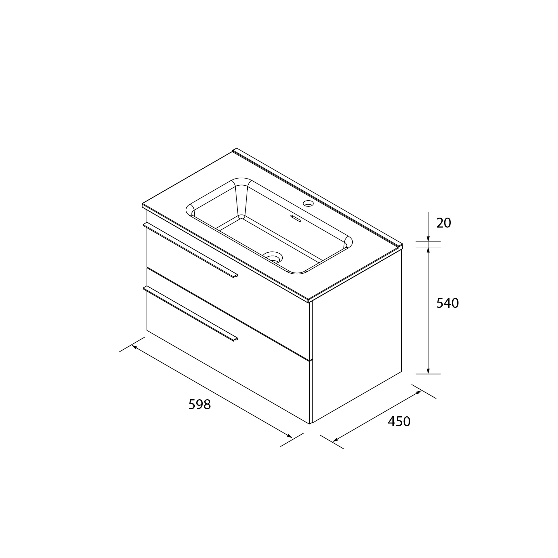 Mueble de baño con 2 cajones y lavabo de 1 poza Yara Salgar - Roble 60 cm Roble-6