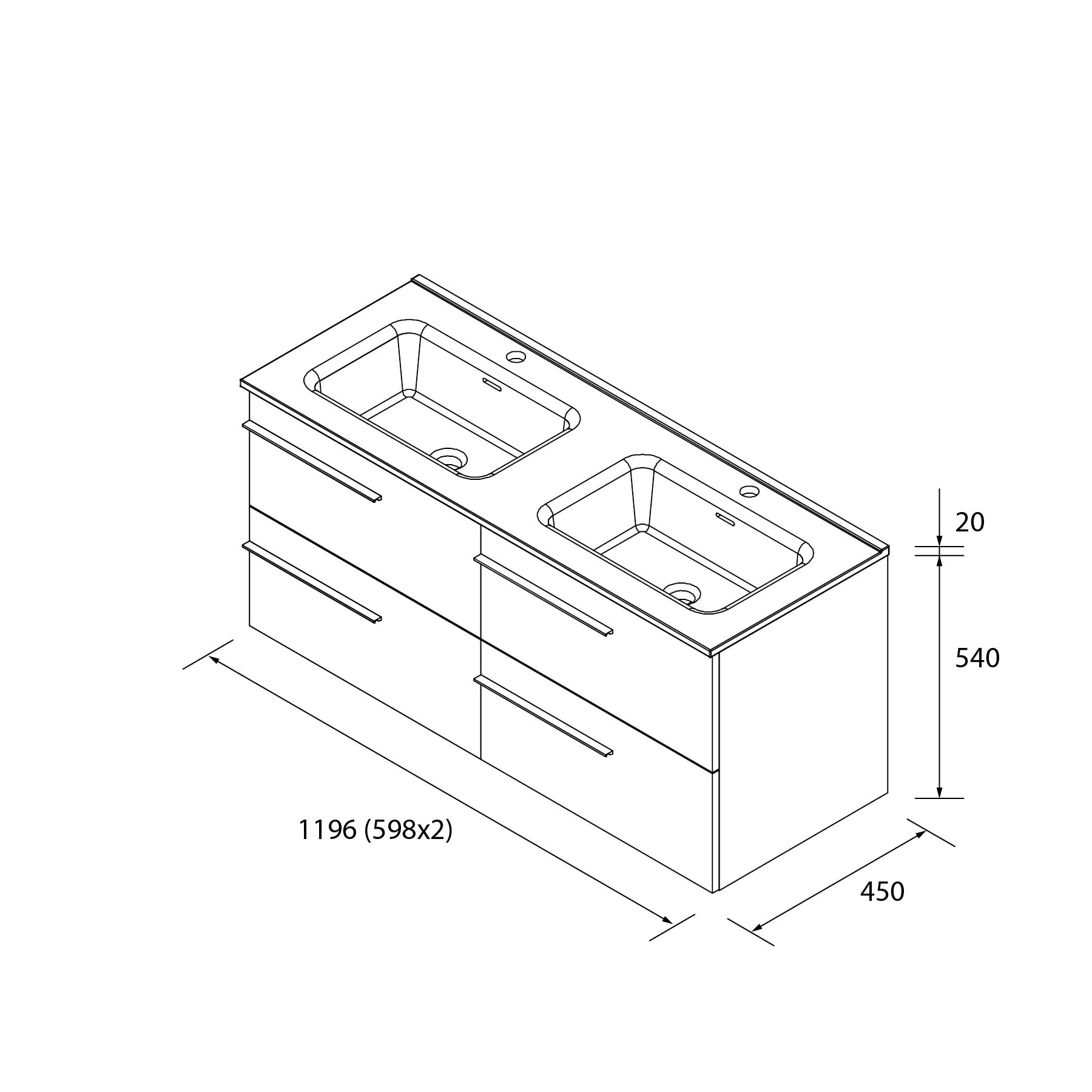 Imagen 6 de Mueble de baño con 4 cajones y lavabo de 2 pozas Yara Salgar - Roble 120 cm Roble