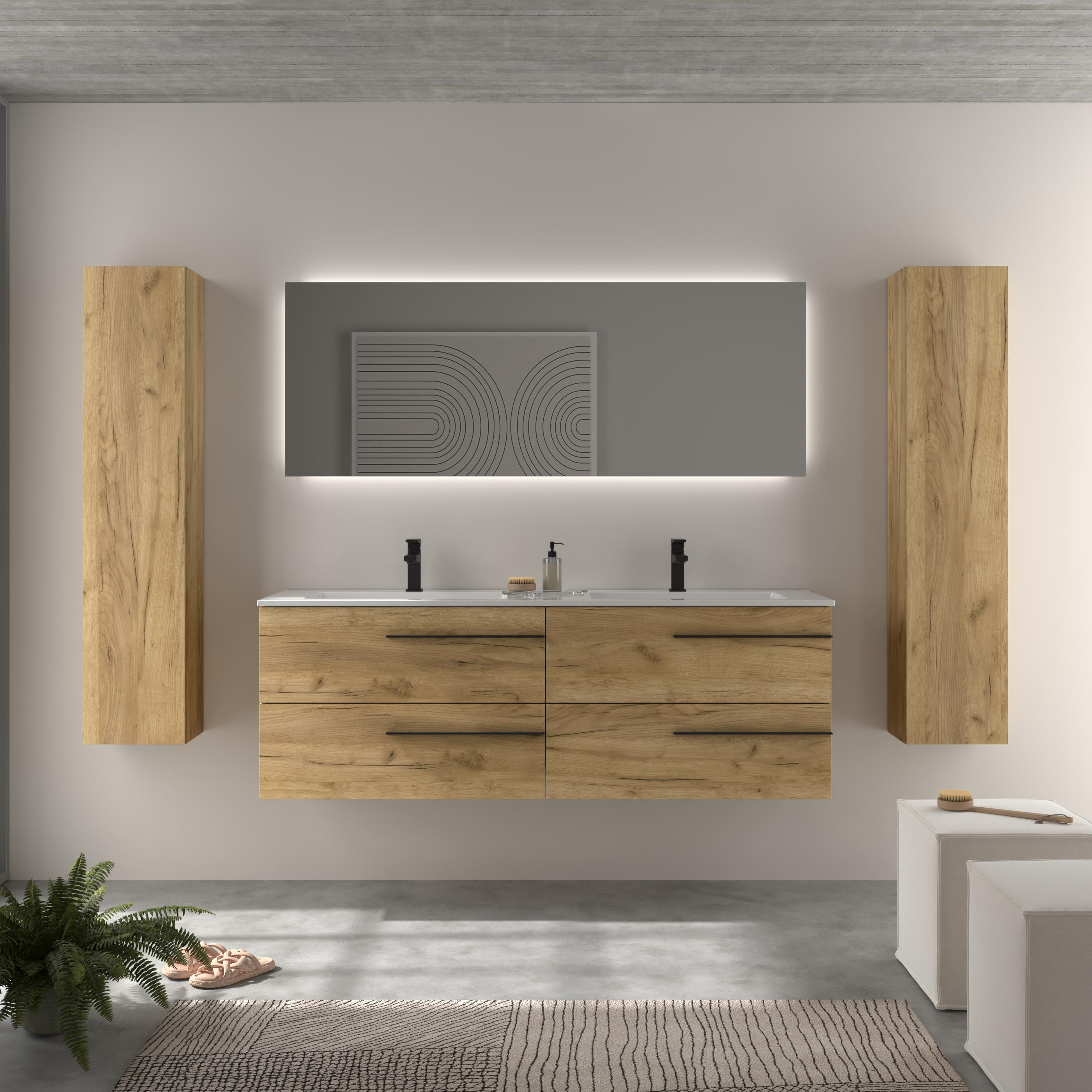 Imagen 2 de Mueble de baño con 4 cajones y lavabo Vilna de 2 pozas Yara Salgar - Roble 160 cm Roble