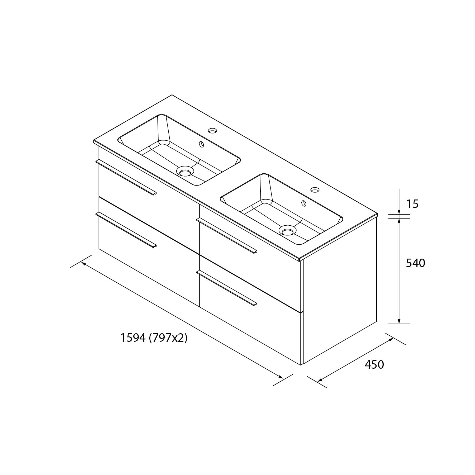 Imagen 5 de Mueble de baño con 4 cajones y lavabo Vilna de 2 pozas Yara Salgar - Roble 160 cm Roble