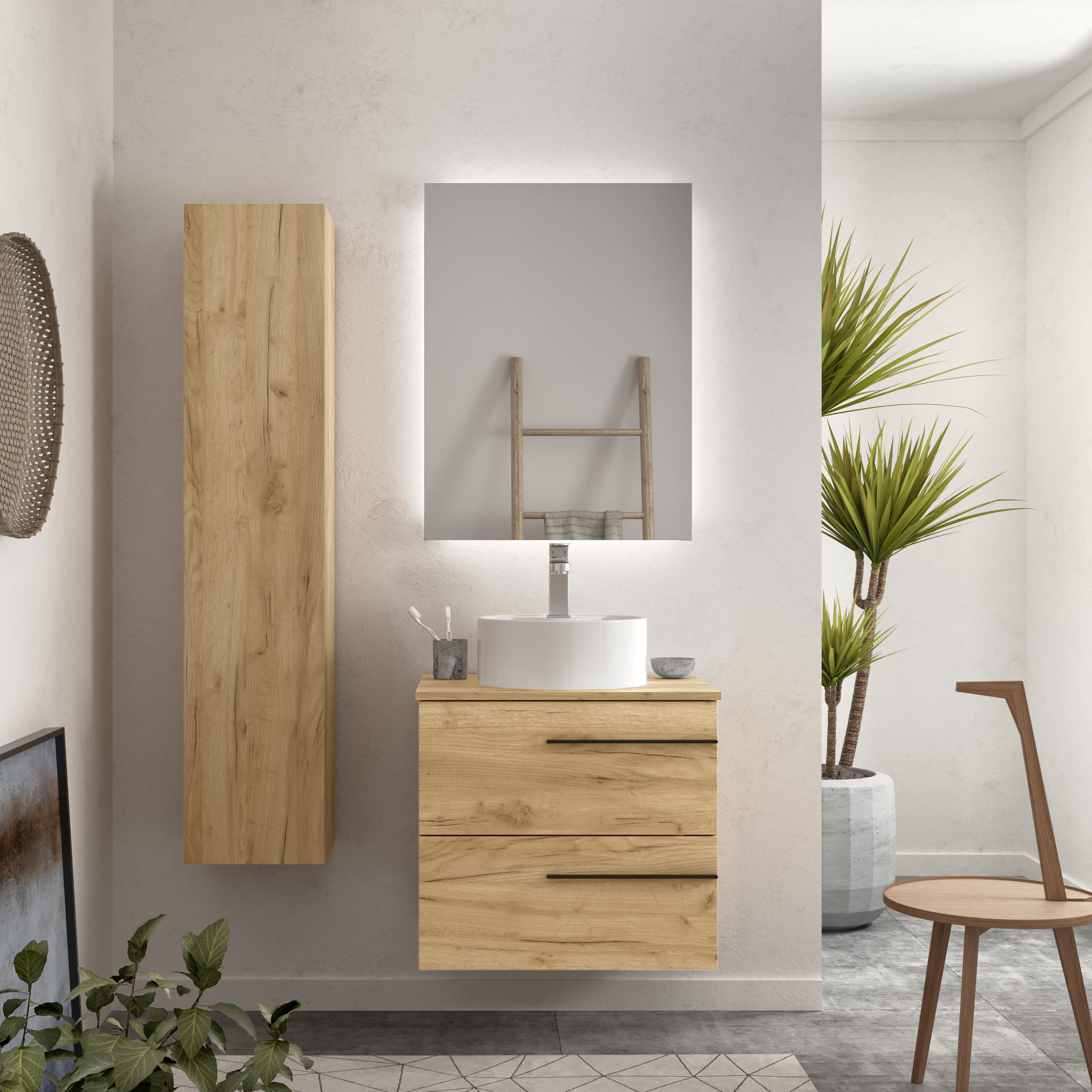 Imagen 2 de Mueble de baño con 2 cajones y lavabo sobre encimera de 1 poza Yara Salgar - Roble 60 cm Roble