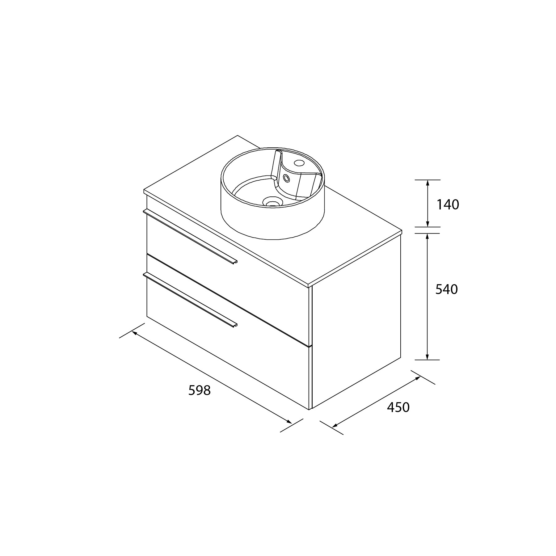 Imagen 6 de Mueble de baño con 2 cajones y lavabo sobre encimera de 1 poza Yara Salgar - Roble 60 cm Roble