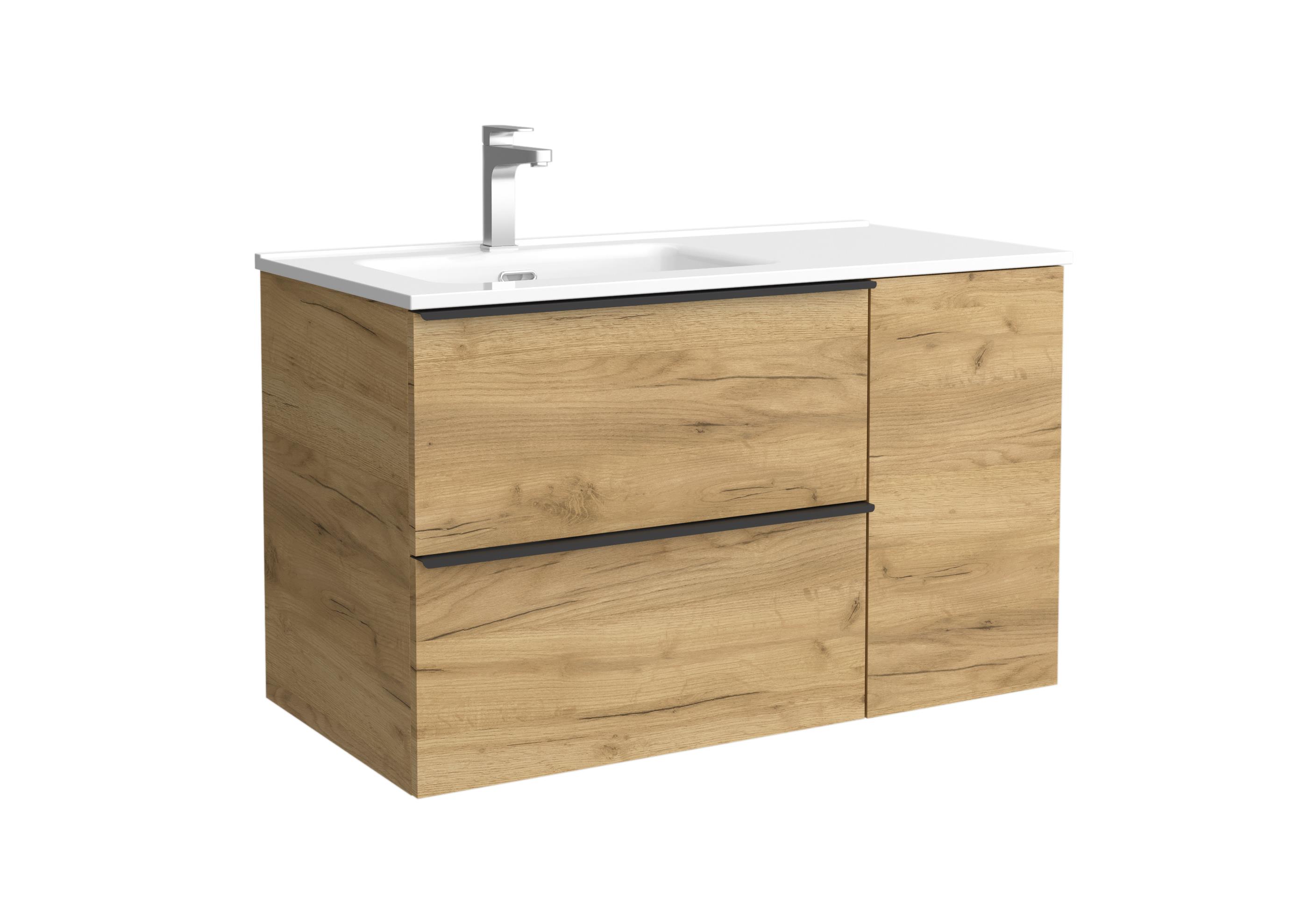 Imagen 1 de Mueble de baño con 2 cajones con 1 puerta y lavabo de 1 poza grifo izquierda Nabua Plus Salgar - Roble 90 cm Roble