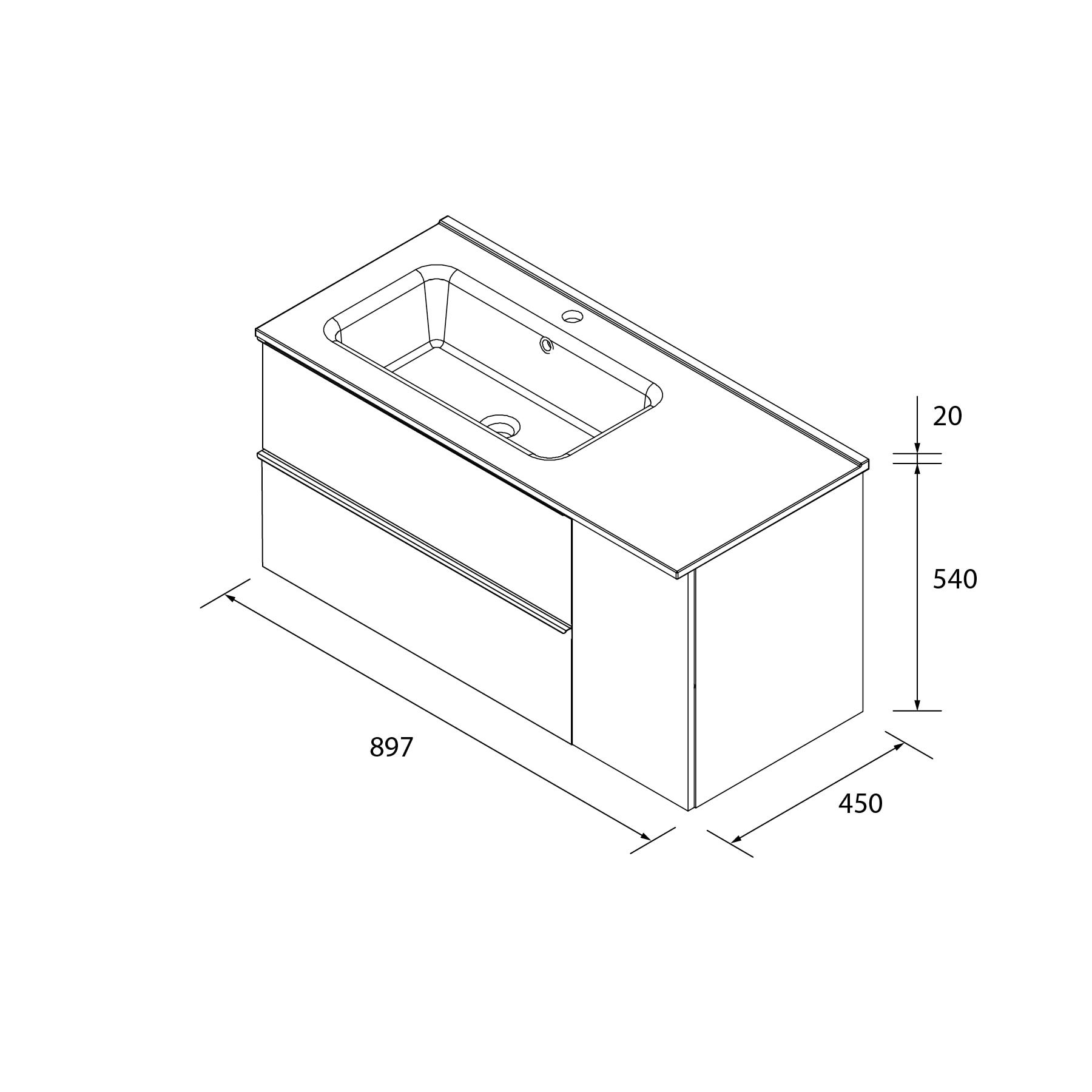 Imagen 6 de Mueble de baño con 2 cajones con 1 puerta y lavabo de 1 poza grifo izquierda Nabua Plus Salgar - Roble 90 cm Roble