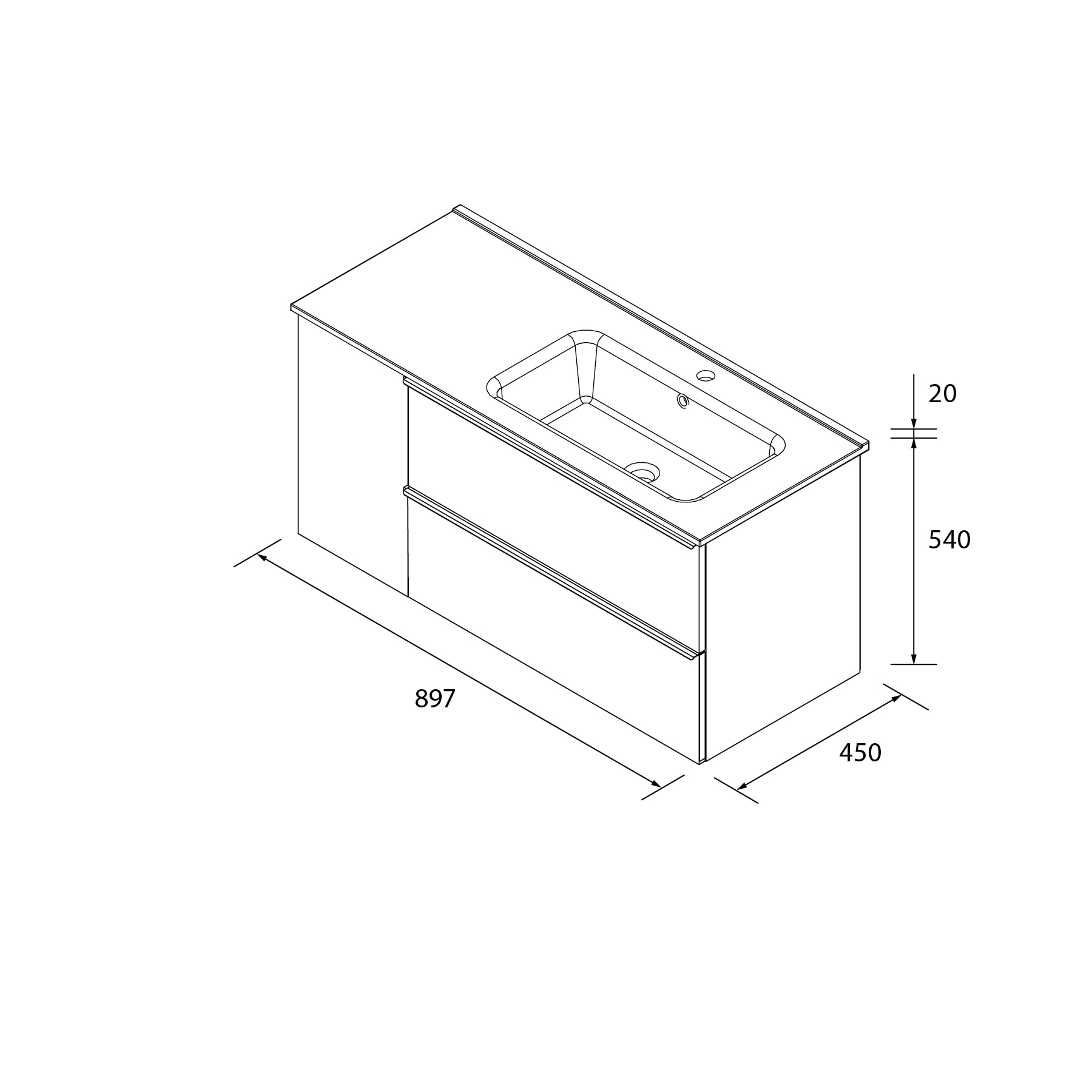 Imagen 6 de Mueble de baño con 2 cajones con 1 puerta y lavabo de 1 poza grifo derecha Nabua Plus Salgar - Roble 90 cm Roble