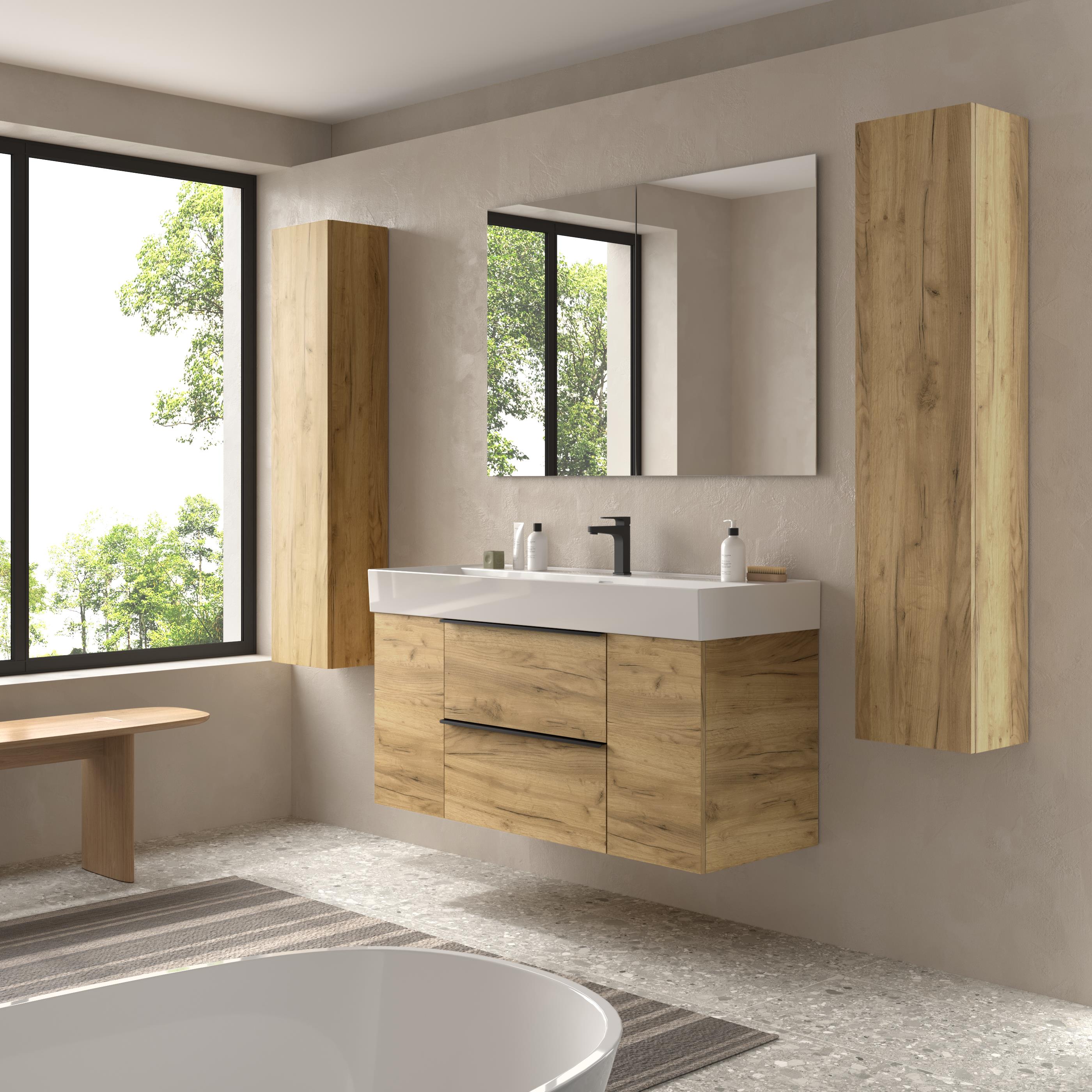 Imagen 3 de Mueble de baño con 2 cajones con 1 puerta y lavabo Veneto de 1 poza Nabua Plus Salgar - Roble 120 cm Roble