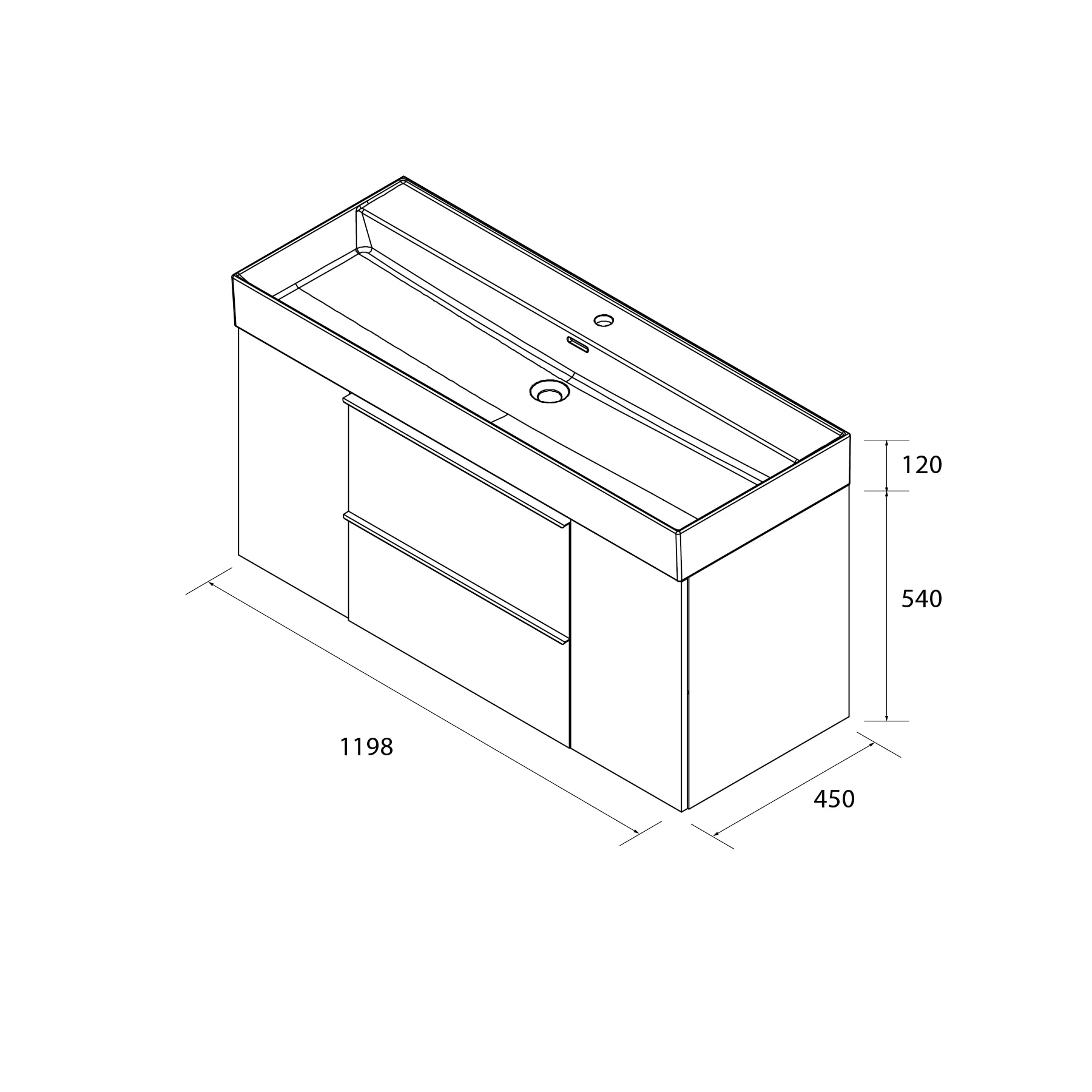 Imagen 6 de Mueble de baño con 2 cajones con 1 puerta y lavabo Veneto de 1 poza Nabua Plus Salgar - Roble 120 cm Roble