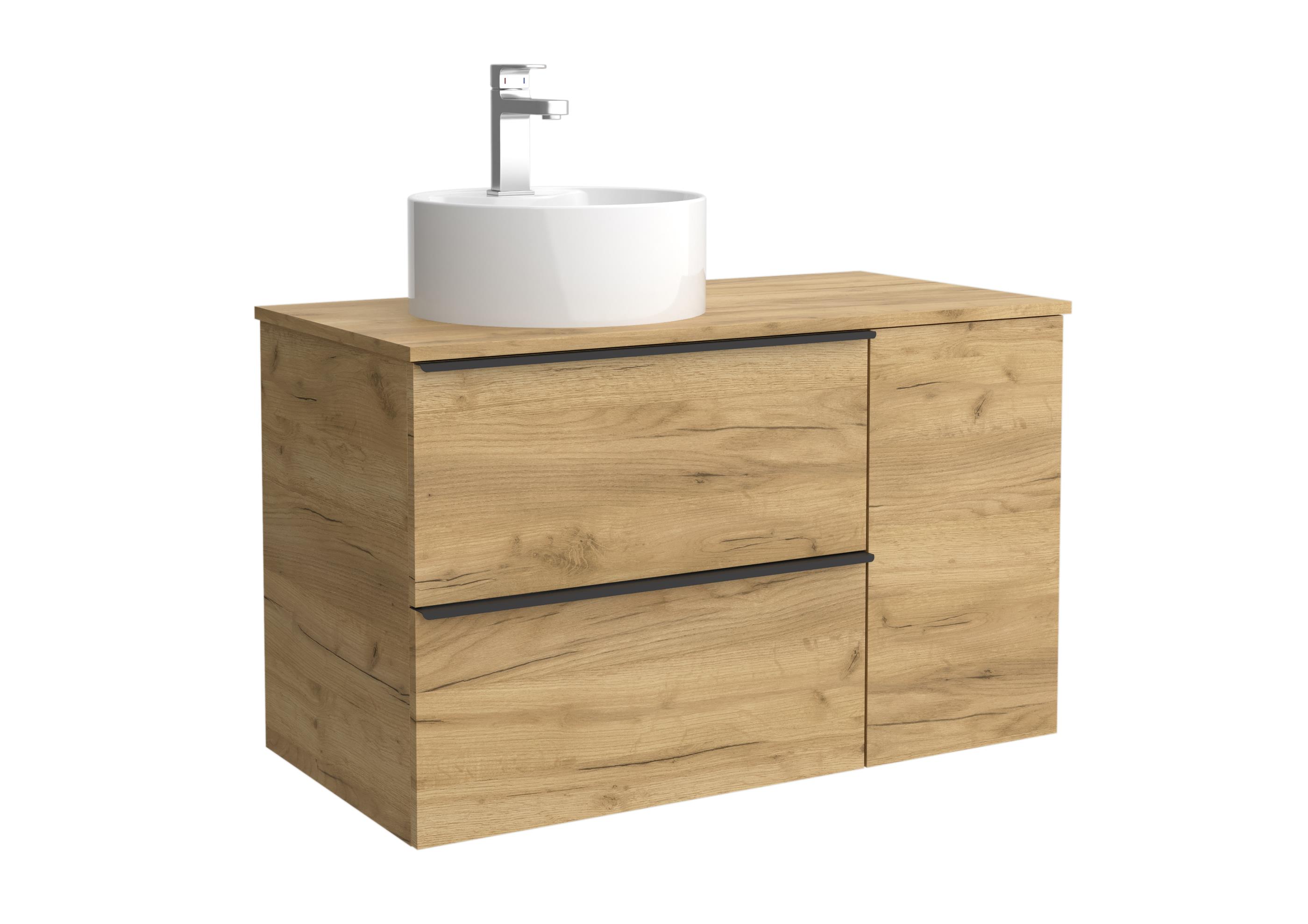 Imagen 1 de Mueble de baño con 2 cajones con 1 puerta y lavabo sobre encimera de 1 poza lado reversible Nabua Plus Salgar - Roble 90 cm Roble