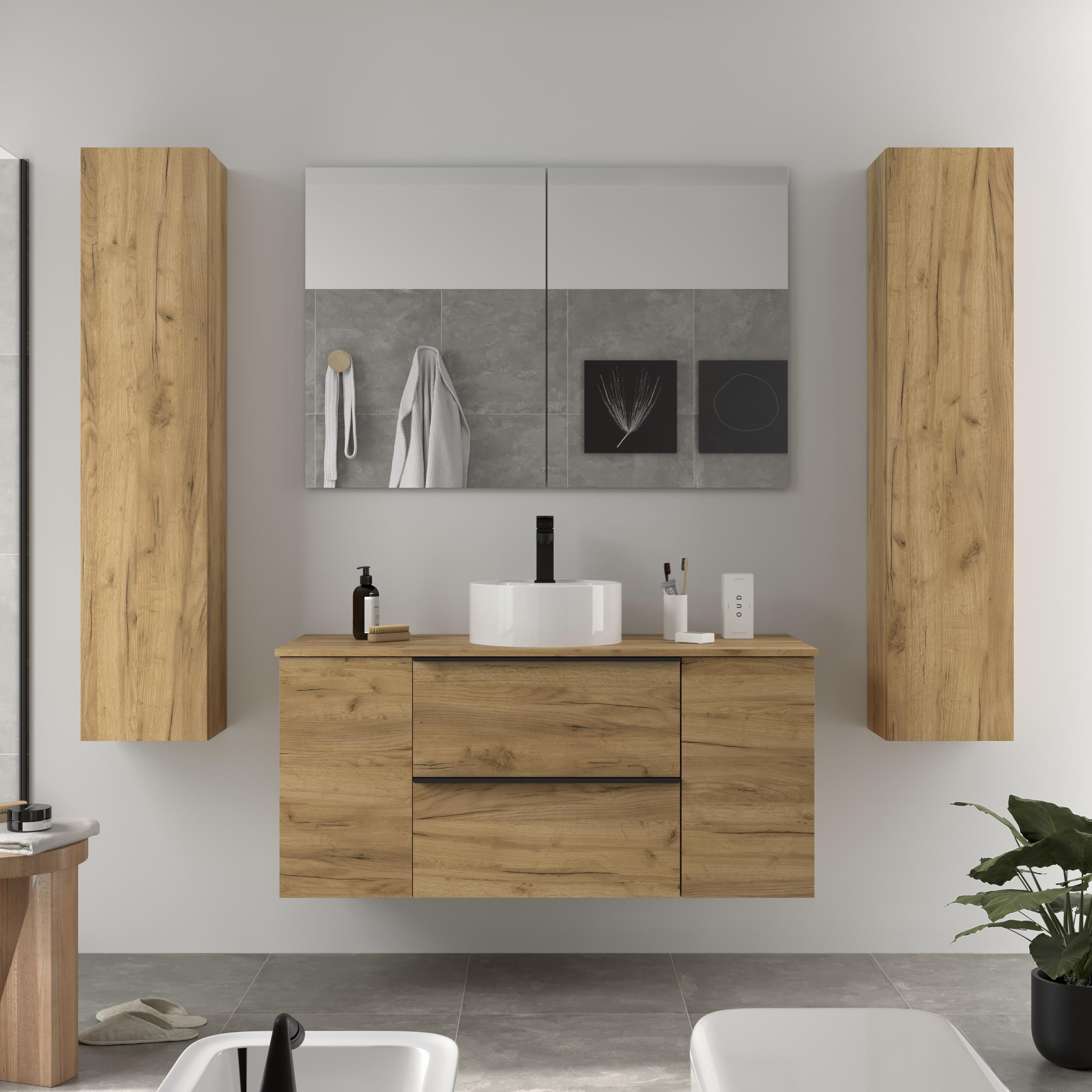 Imagen 2 de Mueble de baño con 2 cajones con 1 puerta y lavabo sobre encimera de 1 poza Nabua Plus Salgar - Roble 120 cm Roble