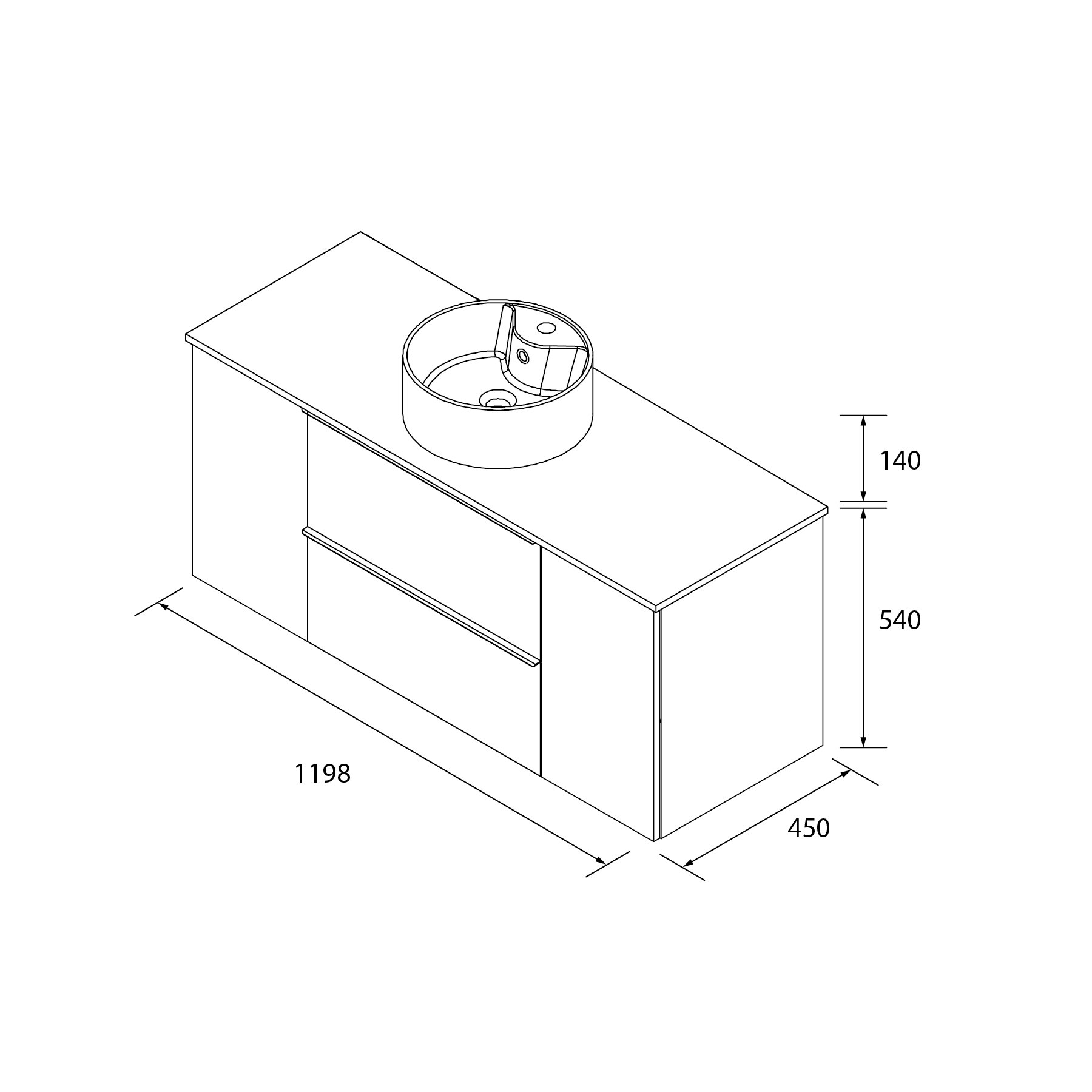 Imagen 6 de Mueble de baño con 2 cajones con 1 puerta y lavabo sobre encimera de 1 poza Nabua Plus Salgar - Roble 120 cm Roble