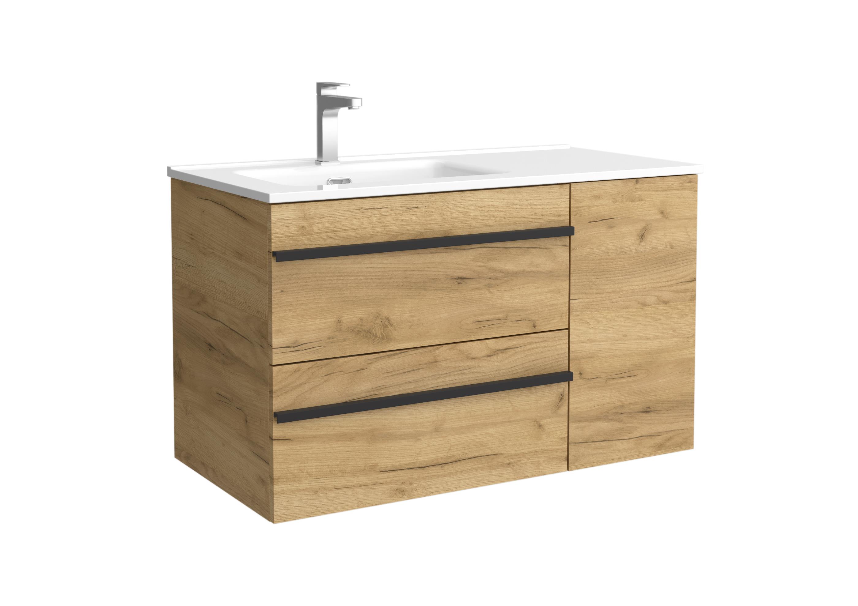 Imagen 1 de Mueble de baño con 2 cajones con 1 puerta y lavabo de 1 poza grifo izquierda Born Plus Salgar - Roble 90 cm Roble