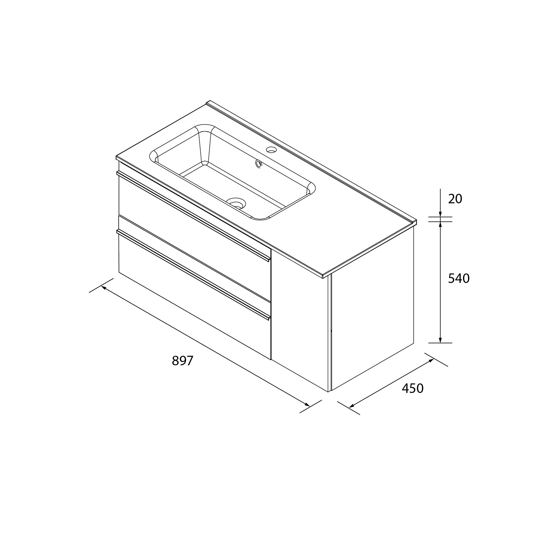 Imagen 6 de Mueble de baño con 2 cajones con 1 puerta y lavabo de 1 poza grifo izquierda Born Plus Salgar - Roble 90 cm Roble
