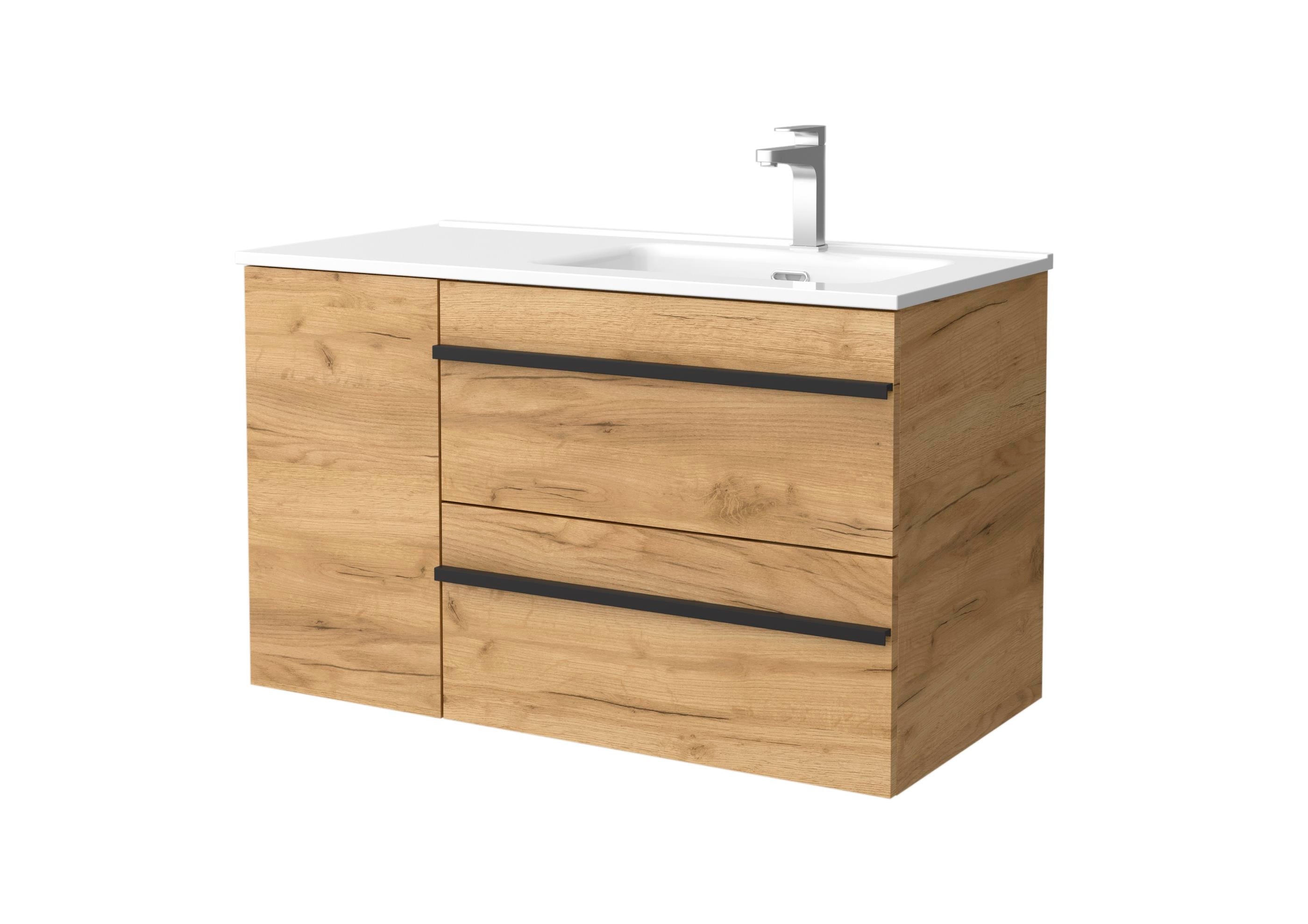 Imagen 1 de Mueble de baño con 2 cajones con 1 puerta y lavabo de 1 poza grifo derecha Born Plus Salgar - Roble 90 cm Roble