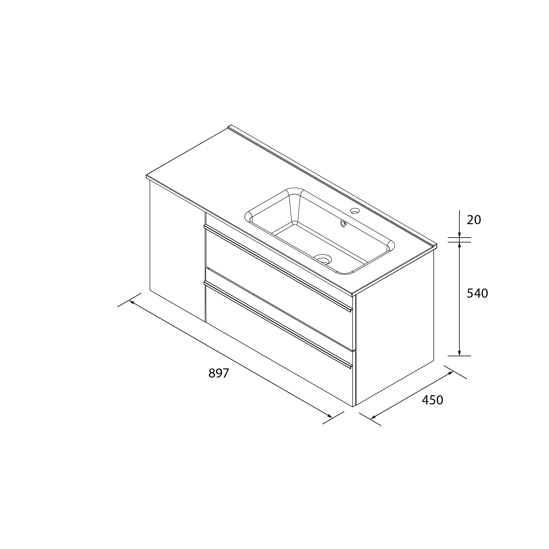 Imagen 6 de Mueble de baño con 2 cajones con 1 puerta y lavabo de 1 poza grifo derecha Born Plus Salgar - Roble 90 cm Roble