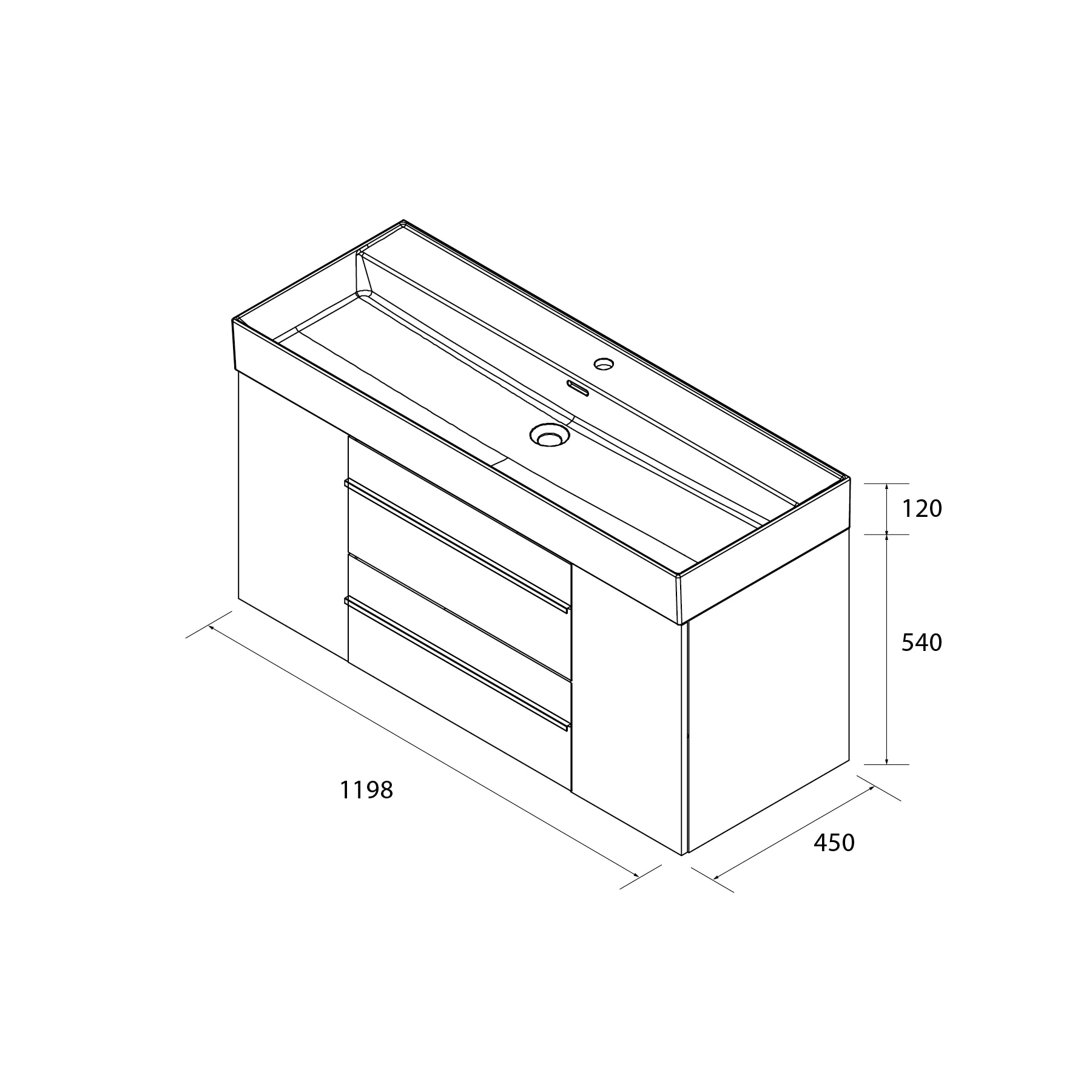 Imagen 6 de Mueble de baño con 2 cajones con 1 puerta y lavabo Veneto de 1 poza Born Plus Salgar - Roble 120 cm Roble