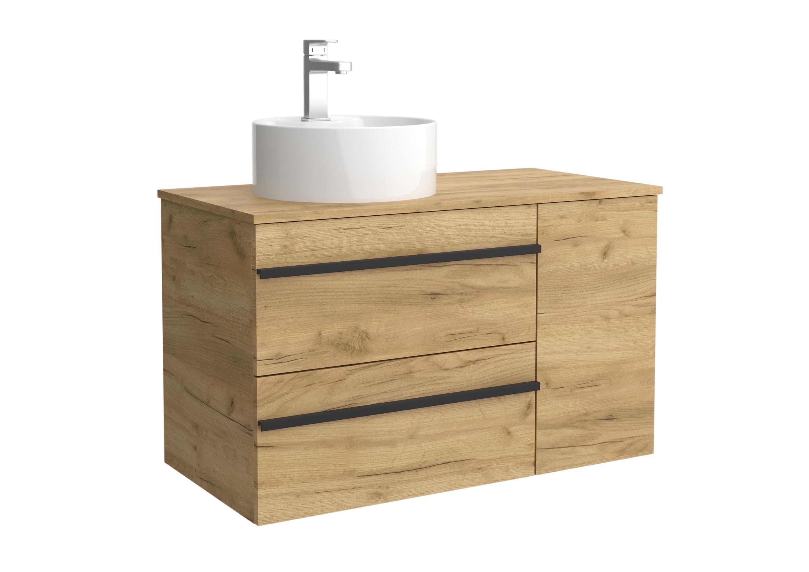 Imagen 1 de Mueble de baño con 2 cajones con 1 puerta y lavabo sobre encimera de 1 poza lado reversible Born Plus Salgar - Roble 90 cm Roble