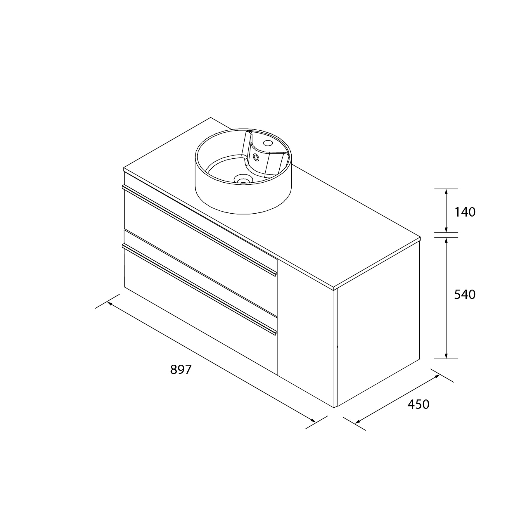 Imagen 6 de Mueble de baño con 2 cajones con 1 puerta y lavabo sobre encimera de 1 poza lado reversible Born Plus Salgar - Roble 90 cm Roble