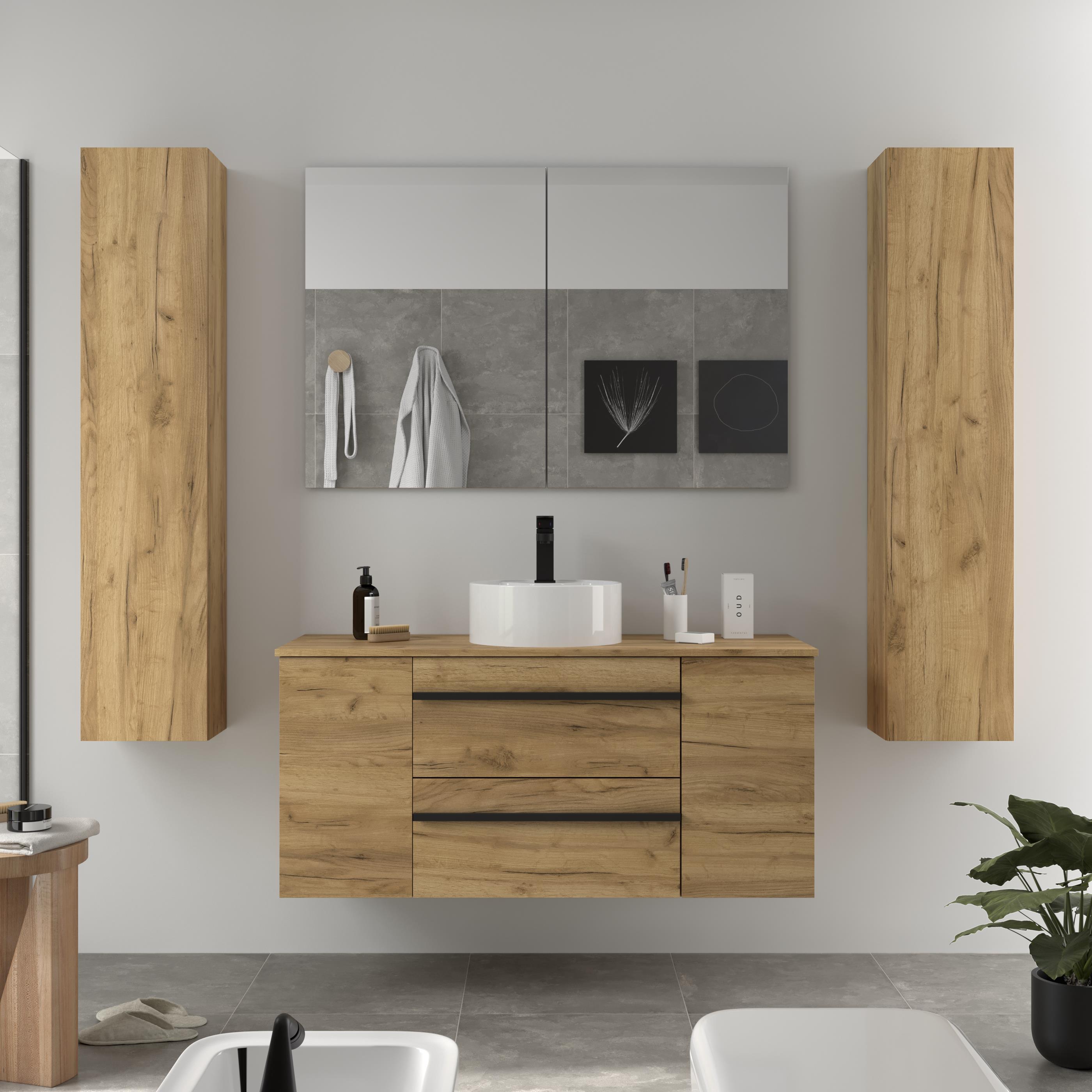 Imagen 2 de Mueble de baño con 2 cajones con 1 puerta y lavabo sobre encimera de 1 poza Born Plus Salgar - Roble 120 cm Roble