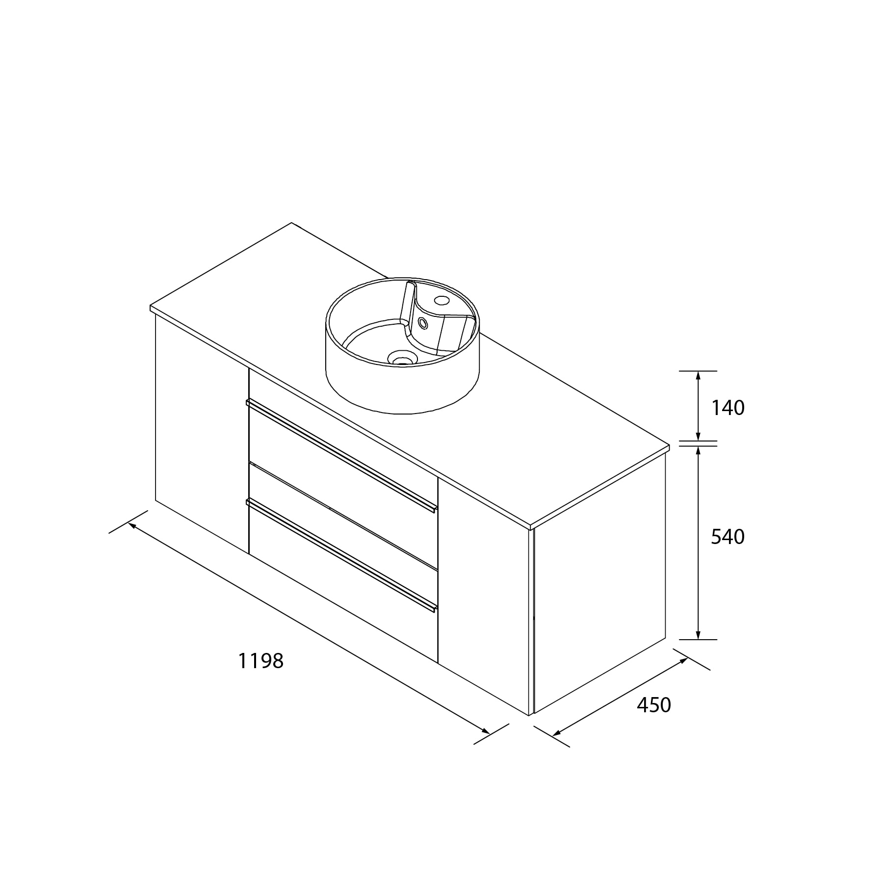 Imagen 6 de Mueble de baño con 2 cajones con 1 puerta y lavabo sobre encimera de 1 poza Born Plus Salgar - Roble 120 cm Roble