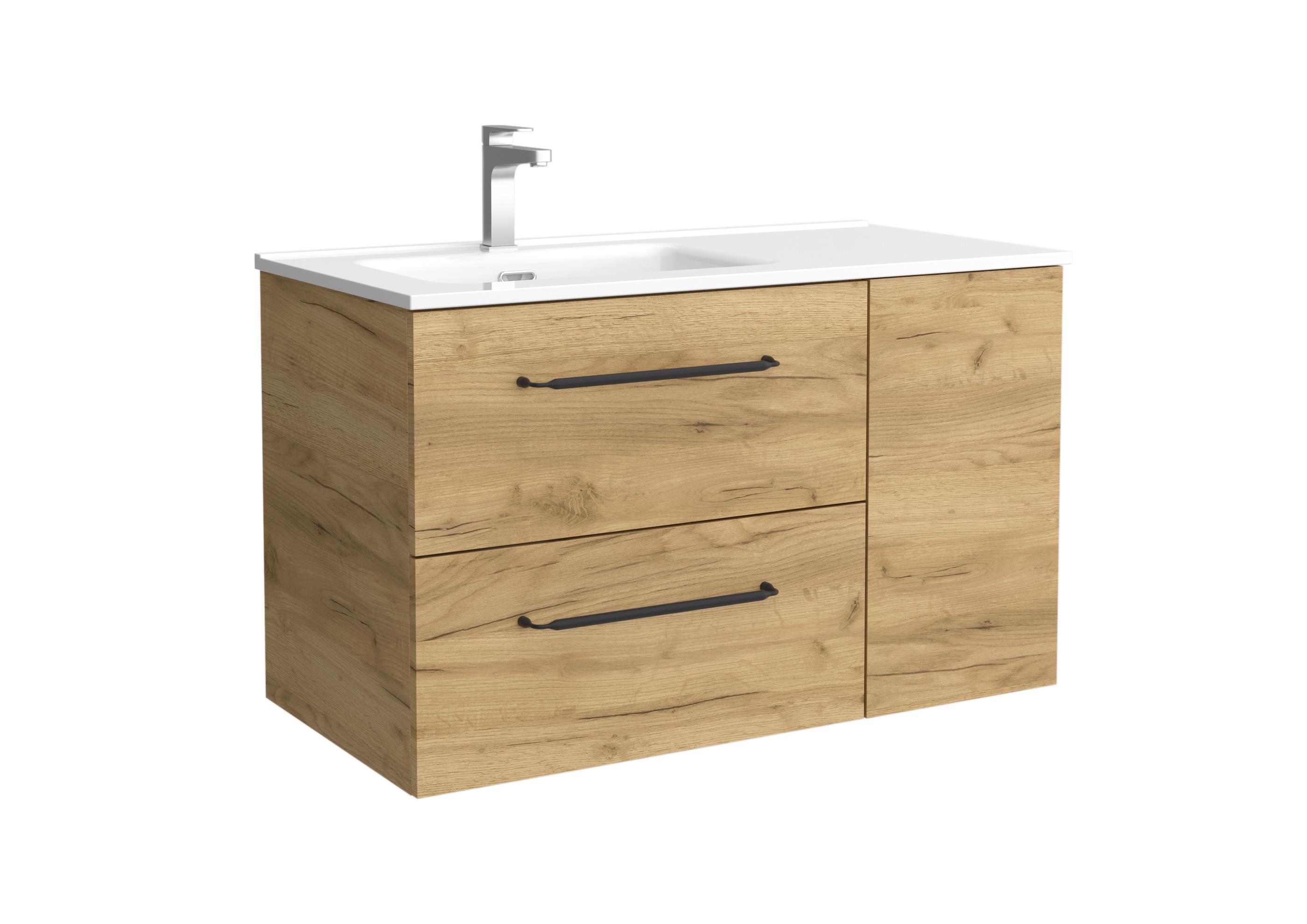 Imagen 1 de Mueble de baño con 2 cajones con 1 puerta y lavabo de 1 poza grifo izquierda Morai Plus Salgar - Roble 90 cm Roble