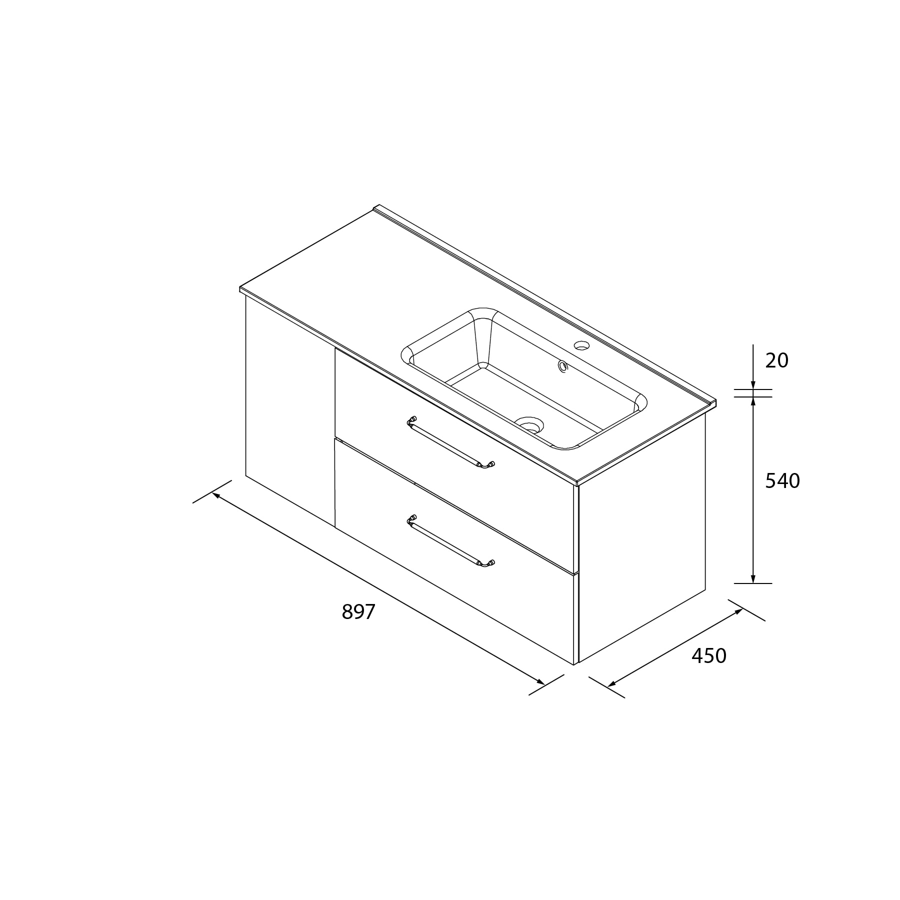 Imagen 6 de Mueble de baño con 2 cajones con 1 puerta y lavabo de 1 poza grifo derecha Morai Plus Salgar - Roble 90 cm Roble
