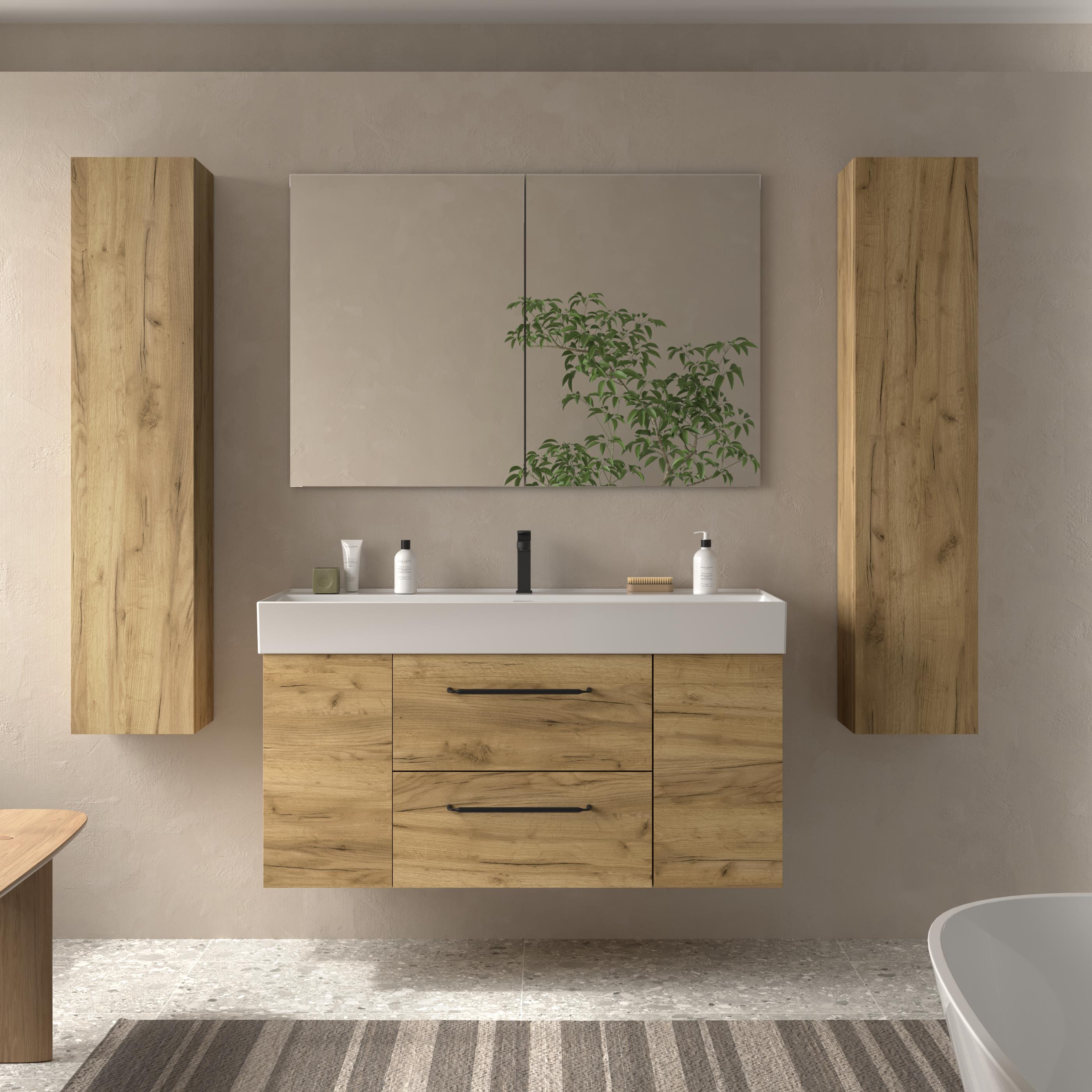 Imagen 2 de Mueble de baño con 2 cajones con 1 puerta y lavabo Veneto de 1 poza Morai Plus Salgar - Roble 120 cm Roble