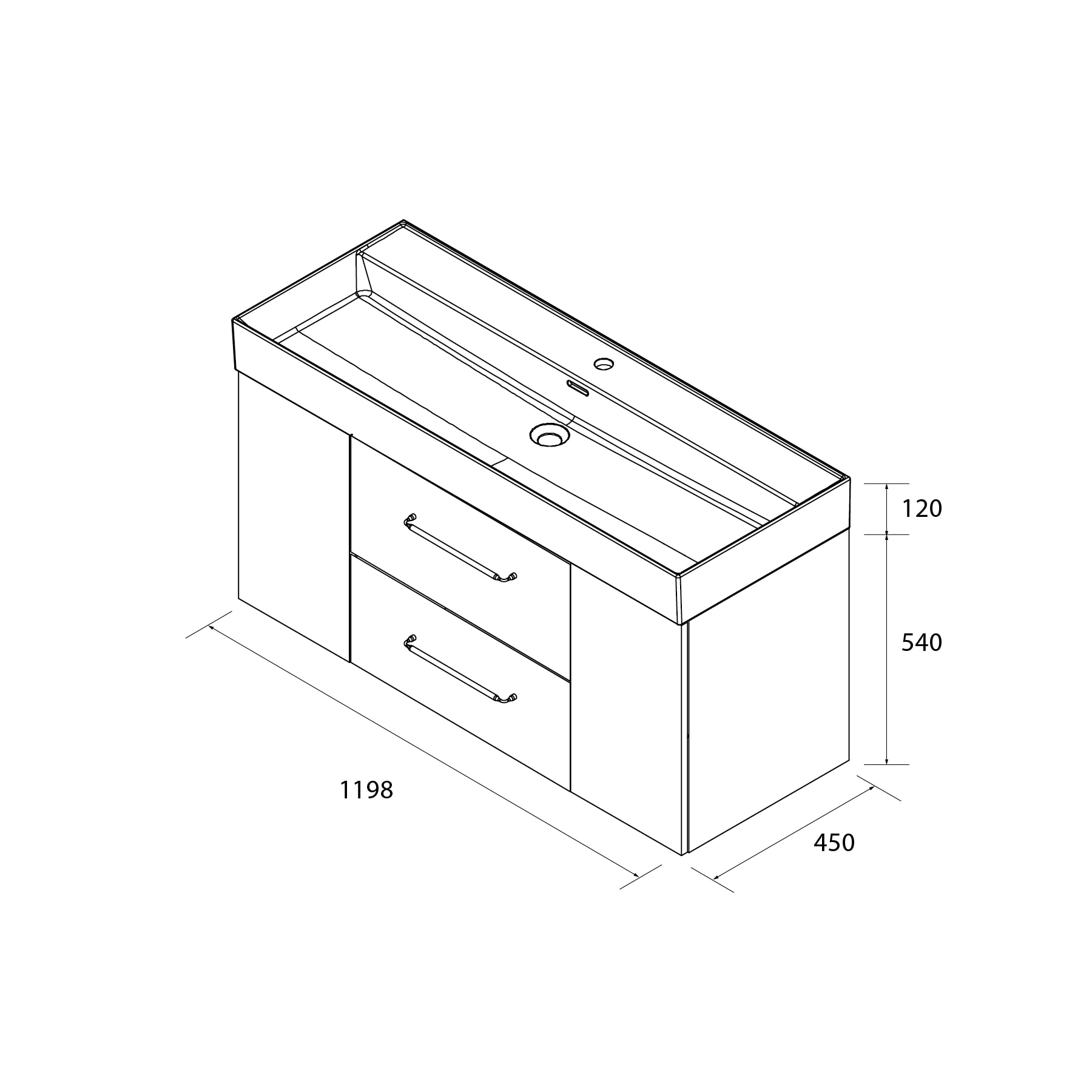 Imagen 6 de Mueble de baño con 2 cajones con 1 puerta y lavabo Veneto de 1 poza Morai Plus Salgar - Roble 120 cm Roble