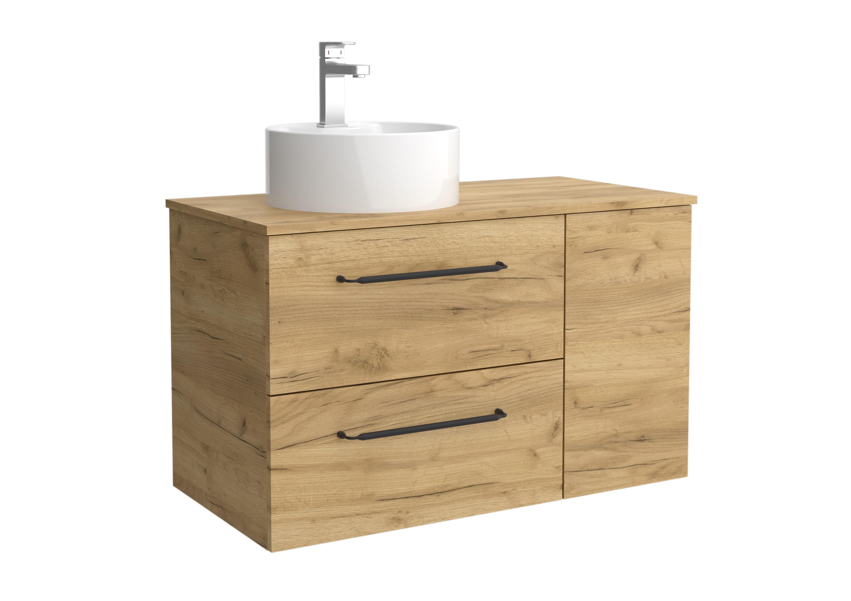 Imagen 1 de Mueble de baño con 2 cajones con 1 puerta y lavabo sobre encimera de 1 poza lado reversible Morai Plus Salgar - Roble 90 cm Roble