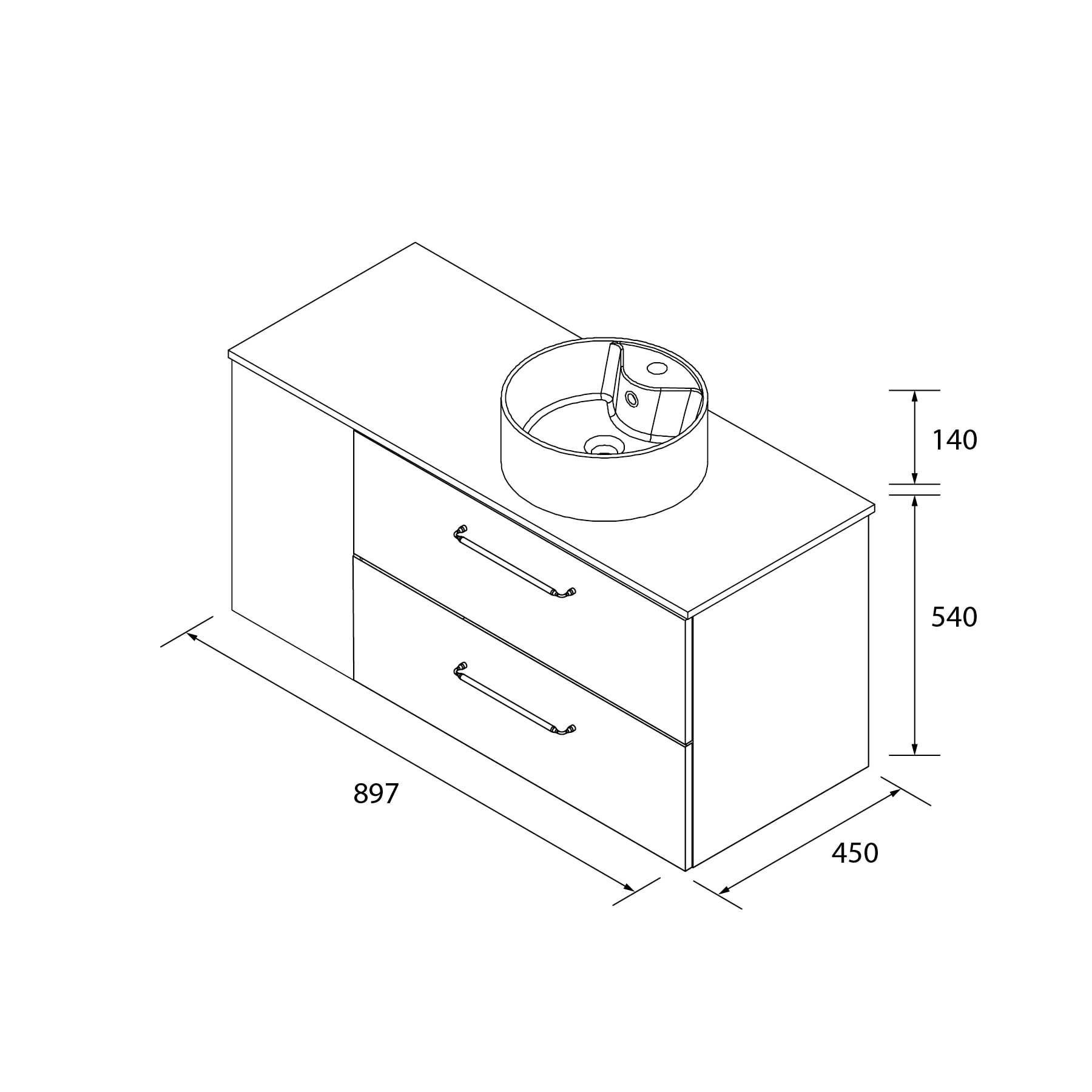 Imagen 6 de Mueble de baño con 2 cajones con 1 puerta y lavabo sobre encimera de 1 poza lado reversible Morai Plus Salgar - Roble 90 cm Roble