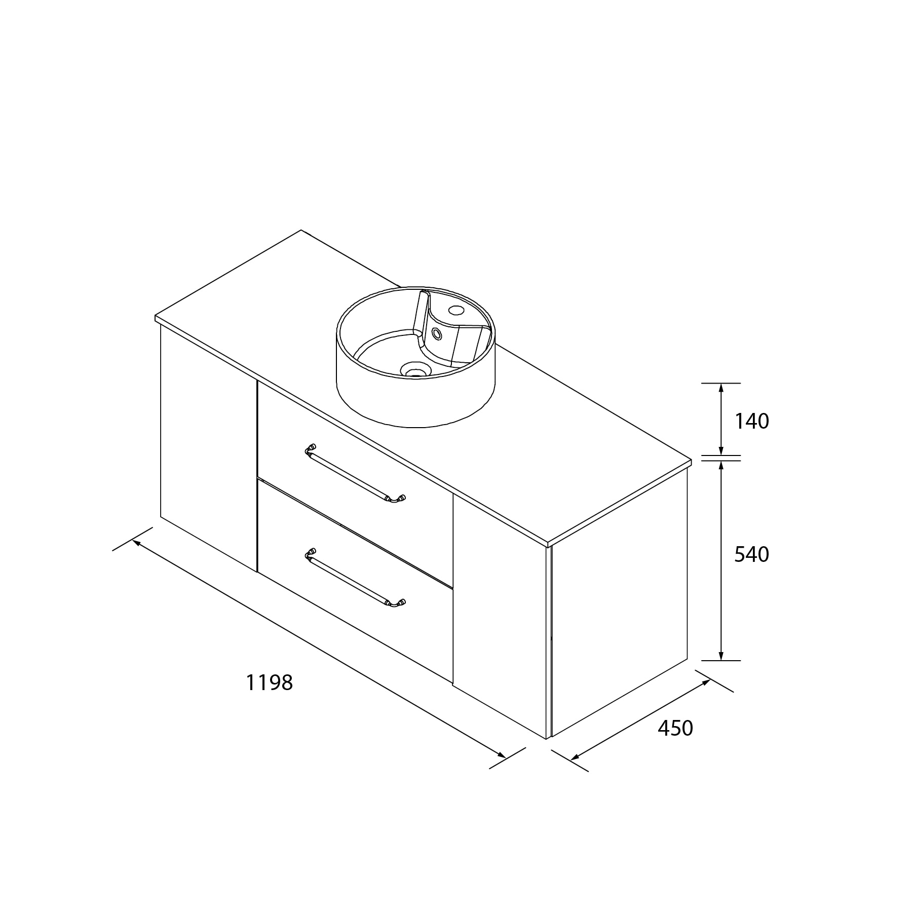 Imagen 6 de Mueble de baño con 2 cajones con 1 puerta y lavabo sobre encimera de 1 poza Morai Plus Salgar - Roble 120 cm Roble