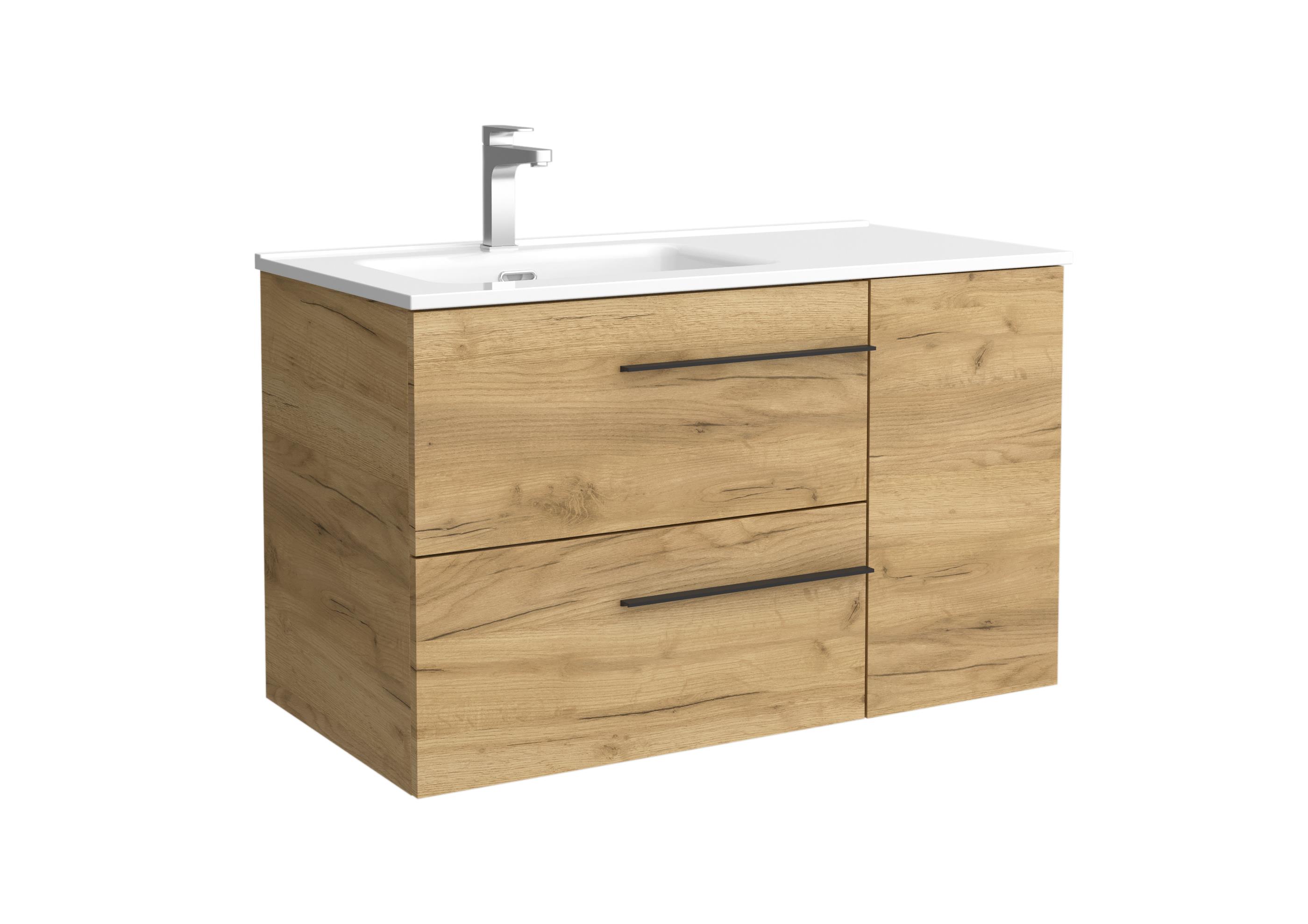 Imagen 1 de Mueble de baño con 2 cajones con 1 puerta y lavabo de 1 poza grifo izquierda Yara Plus Salgar - Roble 90 cm Roble